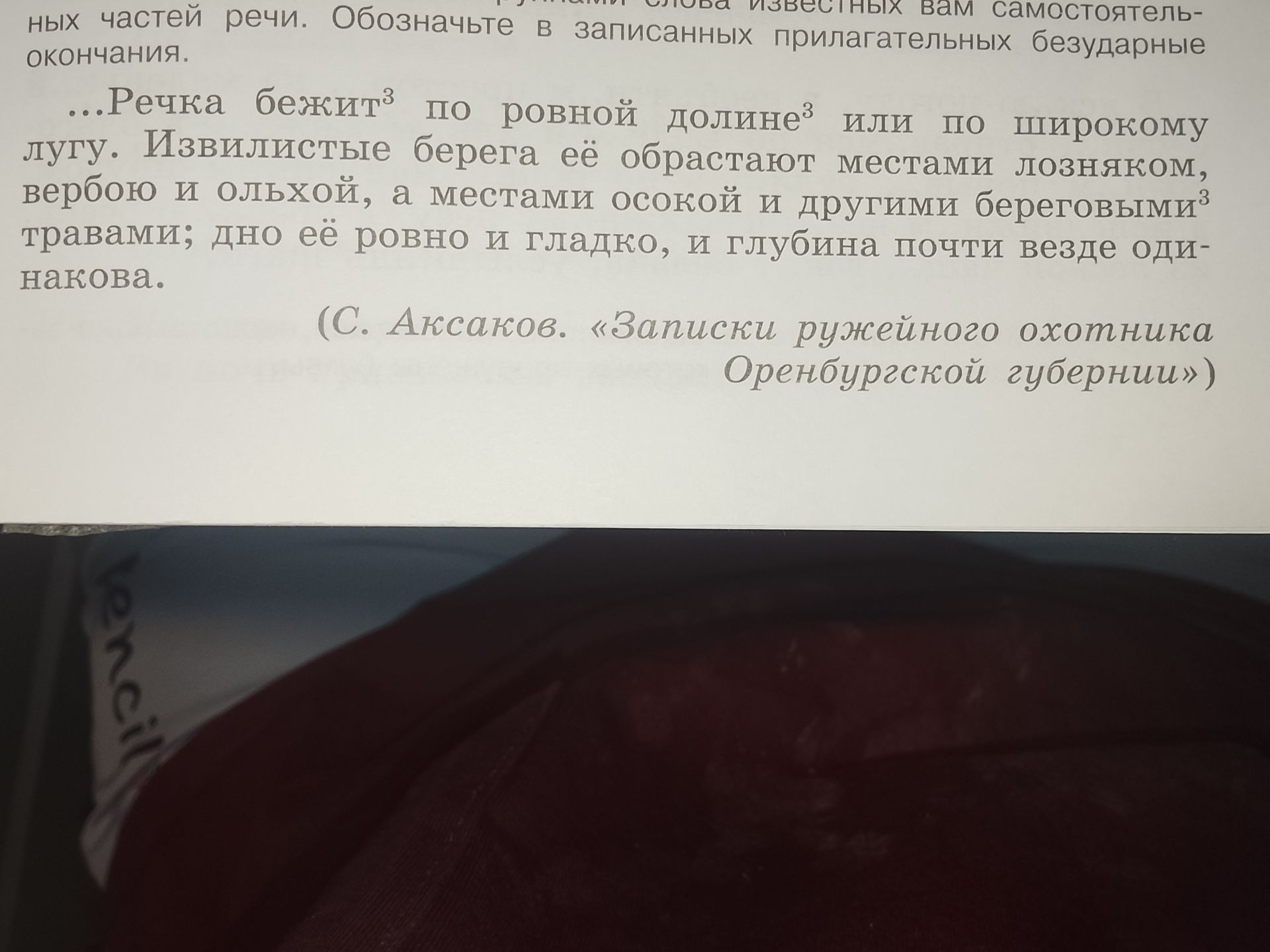 Фото задания: Выпишите из текста имена прилагательные и обозначьте в них безударные окончания: «Речка бежит по ровной долине или по…