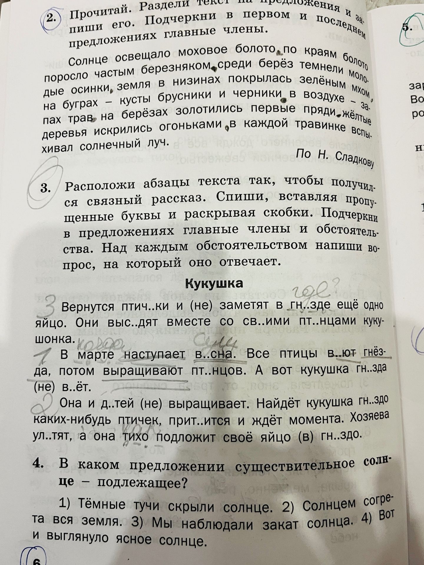 Фото задания: 4. В каком предложении существительное солнце — подлежащее? 1) Тёмные тучи скрыли солнце. 2) Солнцем согрета вся земля. 3) Мы…