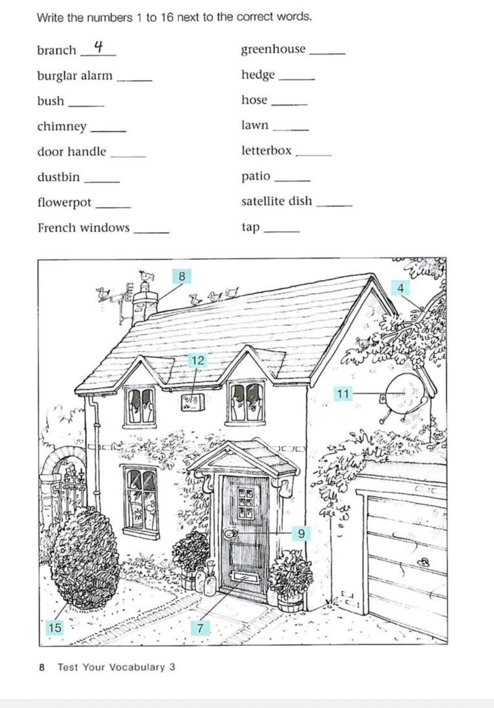 Фото задания: Write the numbers 1 to 16 next to the correct words.