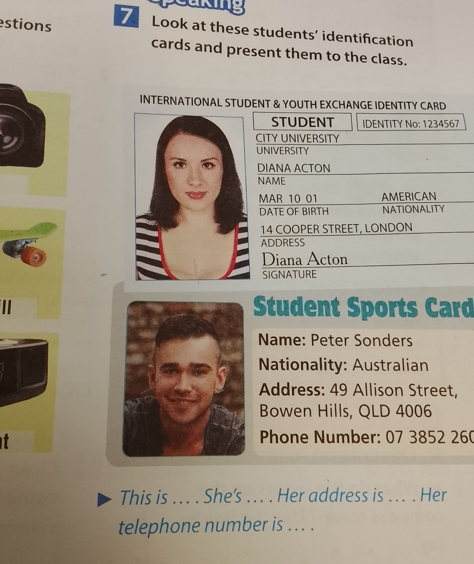 Фото задания: Present Peter Sonders using the information on his Student Sports Card.