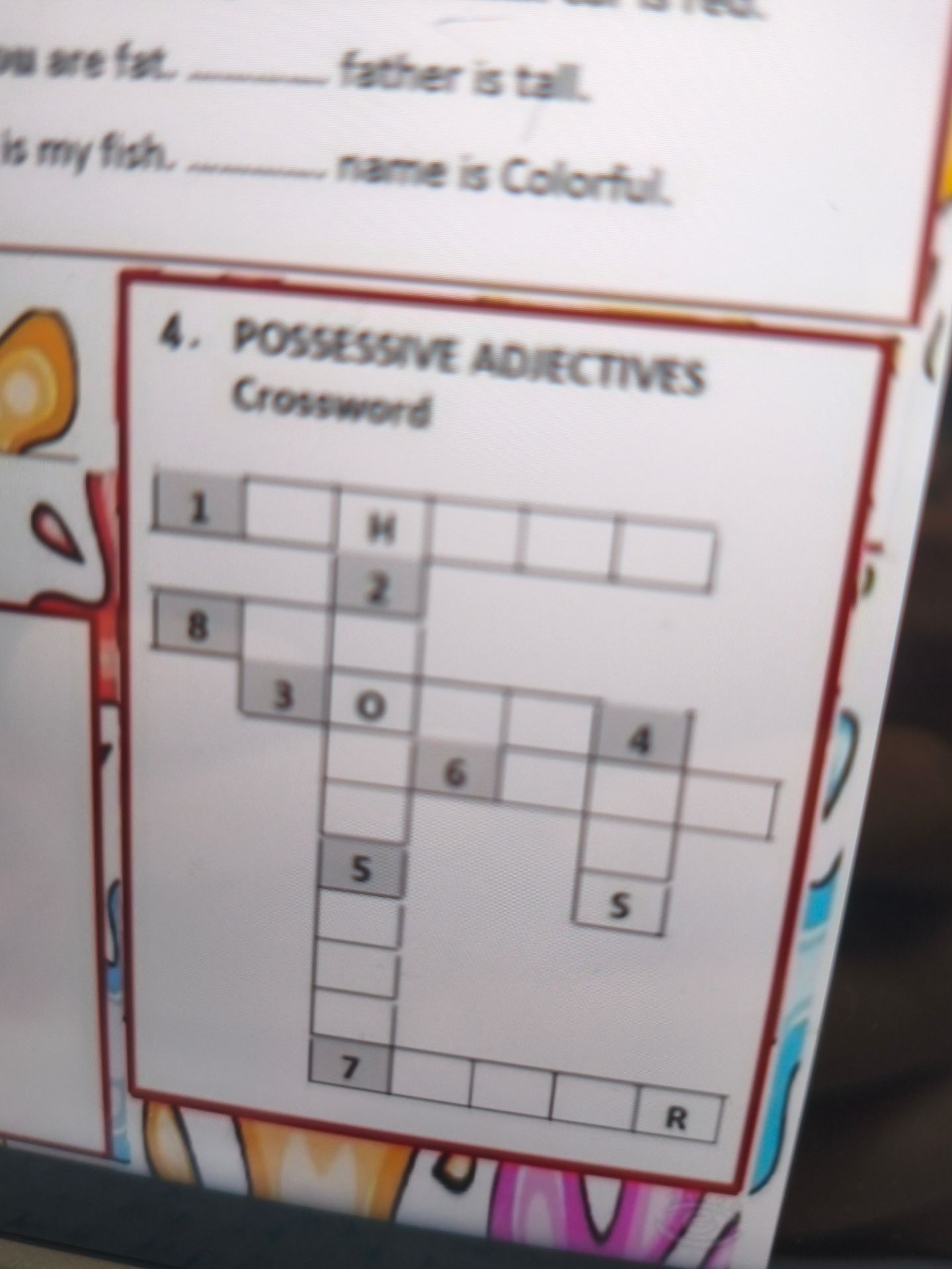 Фото задания: 4. POSSESSIVE ADJECTIVES — Crossword. [Clues are not visible in the photograph.]
