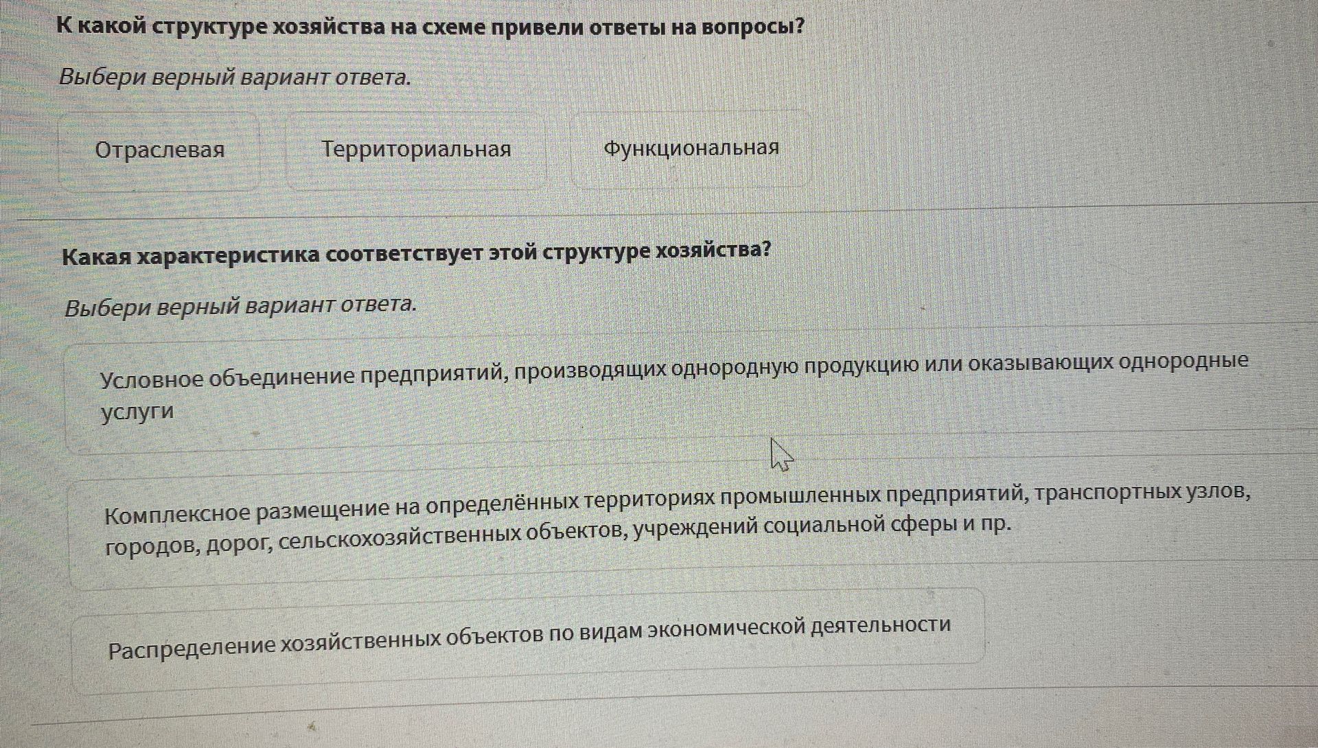 Фото задания: К какой структуре хозяйства относятся характеристики: «Условное объединение предприятий, производящих однородную продукцию…