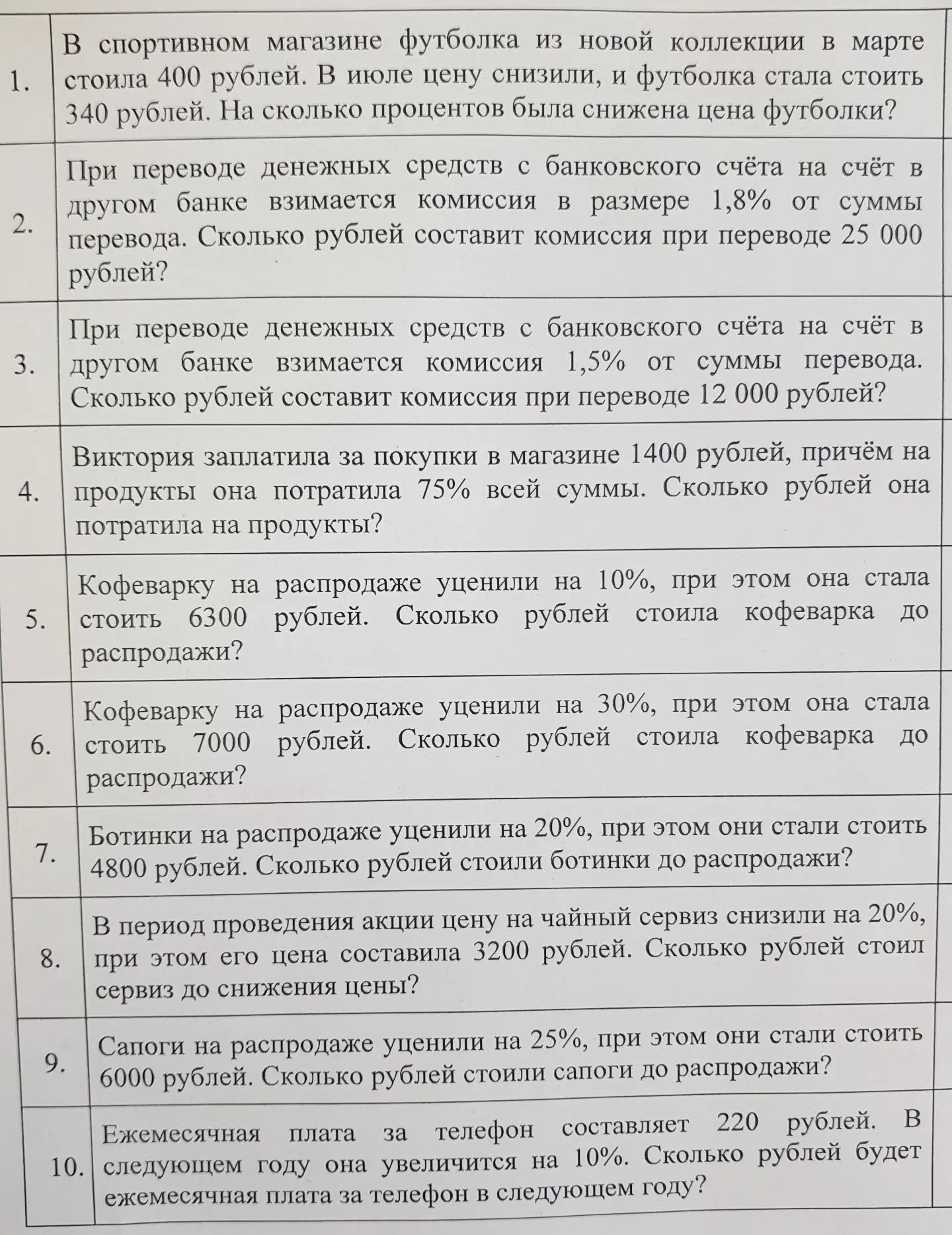 Фото задания: 1. В спортивном магазине футболка из новой коллекции в марте стоила 400 рублей. В июле цену снизили, и футболка стала…