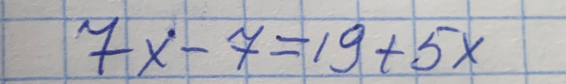 Фото задания: \(\frac{1}{7}x-7=19+5x\)