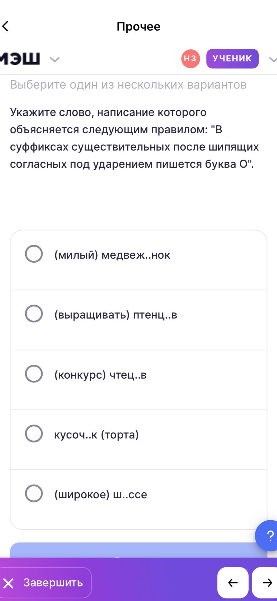 Фото задания: Укажите слово, написание которого объясняется следующим правилом: «В суффиксах существительных после шипящих согласных под…
