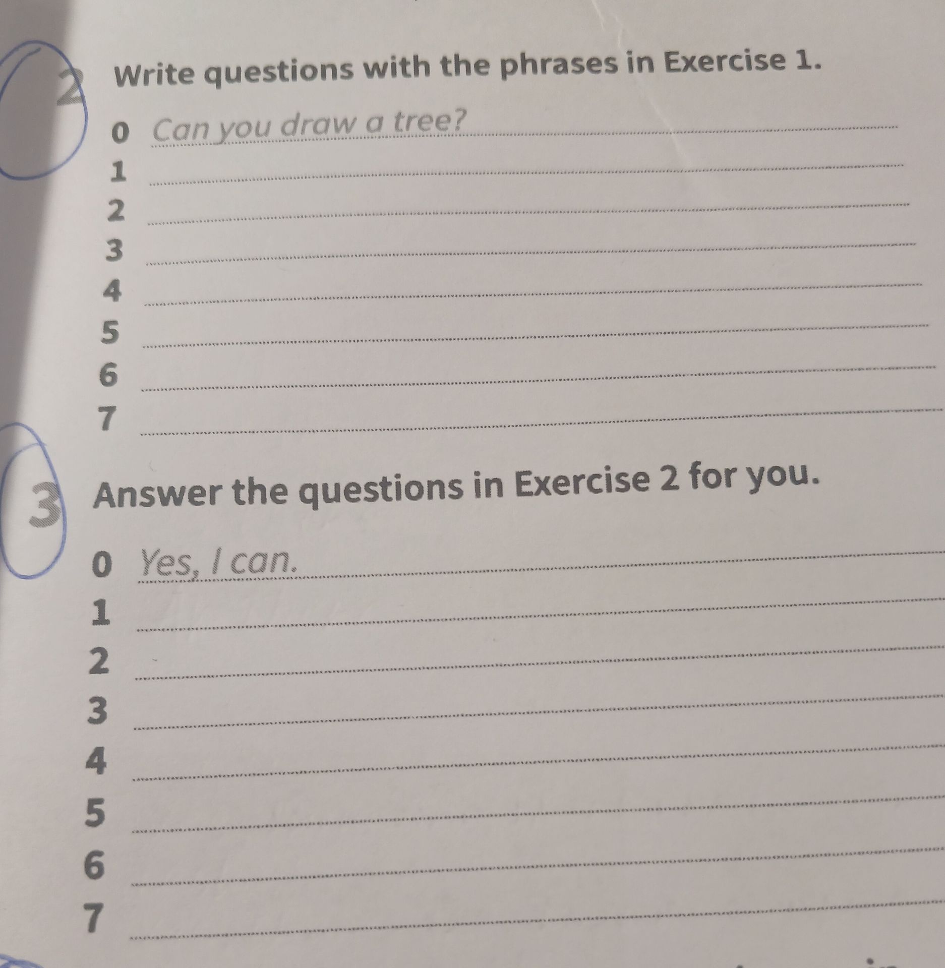 Фото задания: Exercise 2: Write questions with the phrases in Exercise 1. Items 1–7 are blank; the phrases from Exercise 1 are not…