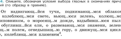 Фото задания: 4. Спишите, обозначая условия выбора гласных в окончаниях причастий (по образцу в правиле). От надвигающ..йся тучи,…
