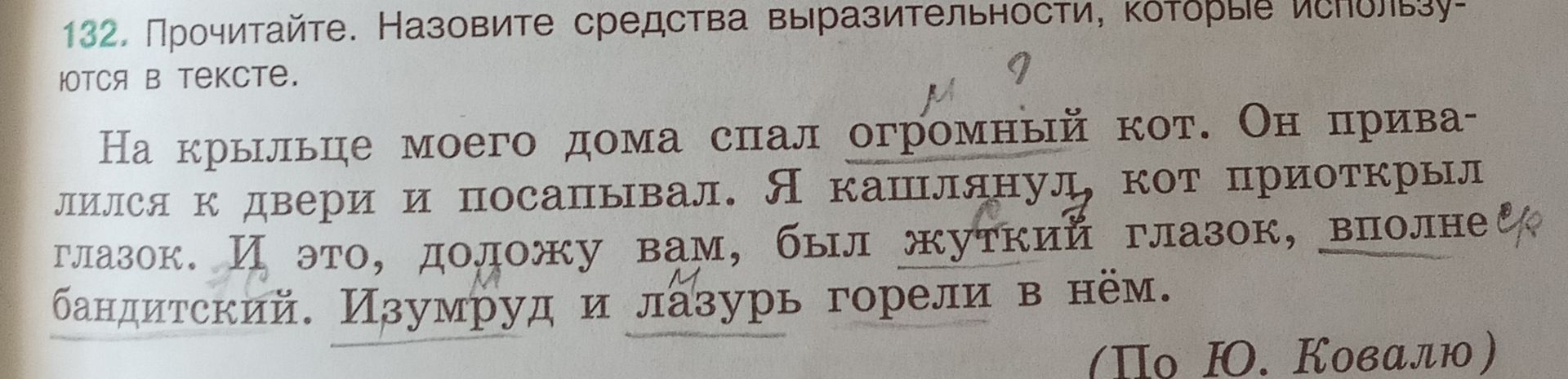 Фото задания: 132. Прочитайте. Назовите средства выразительности, которые используются в тексте: «На крыльце моего дома спал огромный…