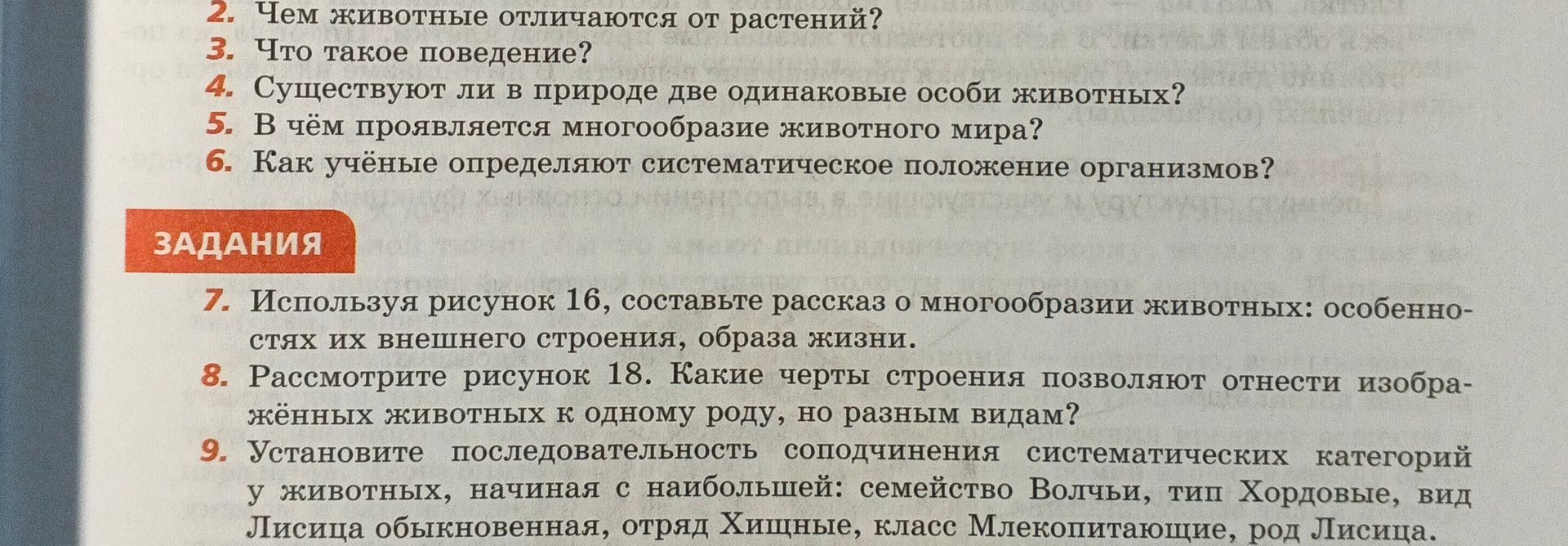 Фото задания: 8. Рассмотрите рисунок 18. Какие черты строения позволяют отнести изображённых животных к одному роду, но разным видам?