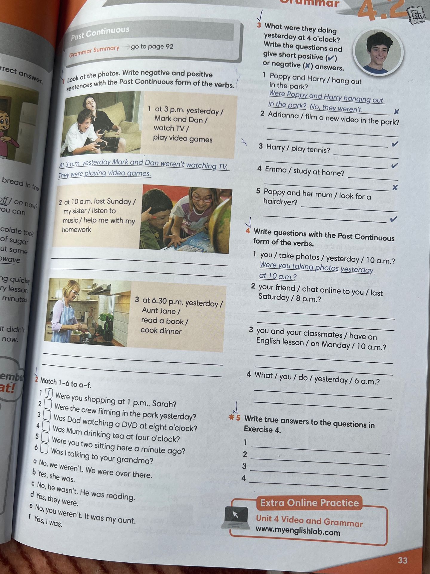 Фото задания: 3 What were they doing yesterday at 4 o’clock? Write the questions and give short positive (✓) or negative (✗) answers. 1…