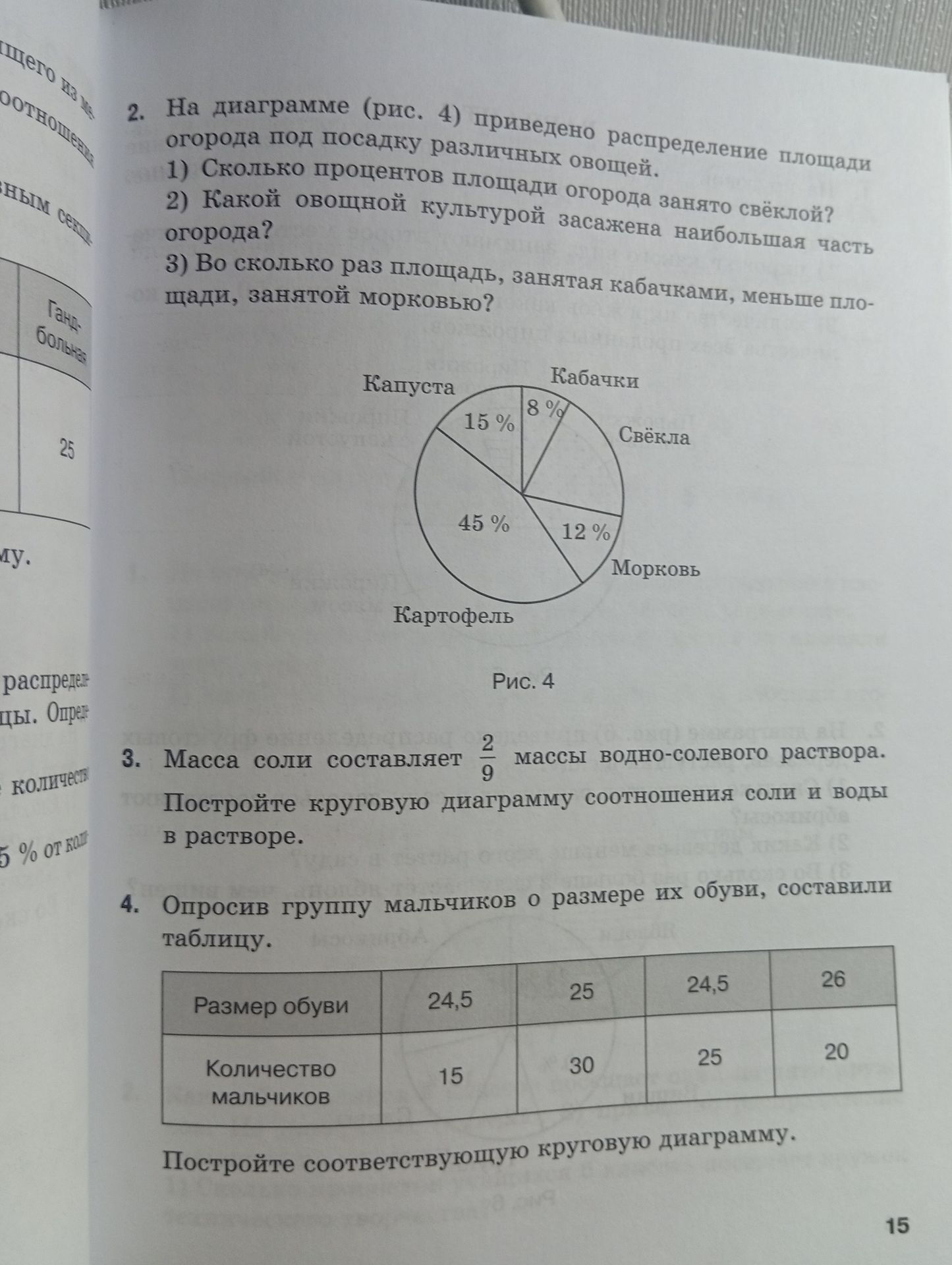 Фото задания: 4. Опросив группу мальчиков о размере их обуви, составили таблицу: размер обуви — 24,5; 25; 24,5; 26. Количество мальчиков…
