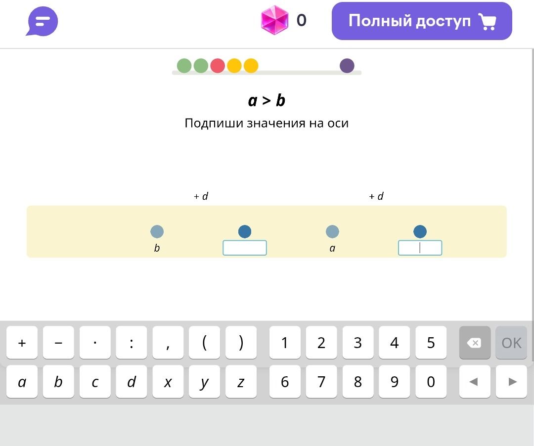 Фото задания: a > b. Подпиши значения на оси.