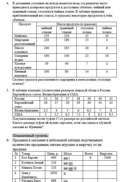 Фото задания: 4. В домашних условиях не всегда имеется весы, а в рецептах часто приводится дозировка продуктов в столовых объёмах: чайной…
