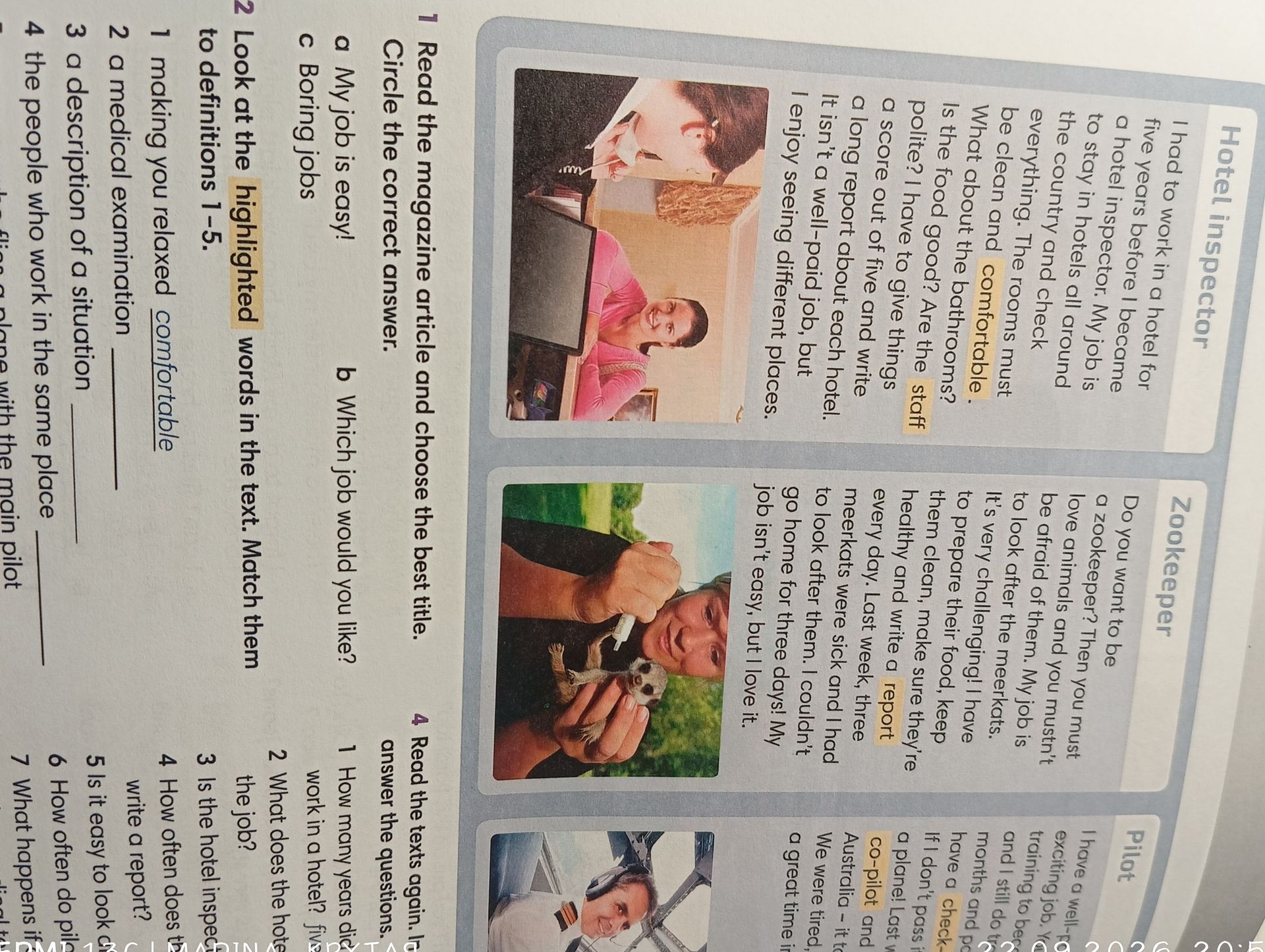 Фото задания: 1 Read the magazine article and choose the best title. Circle the correct answer. a) My job is easy! b) Which job would you…