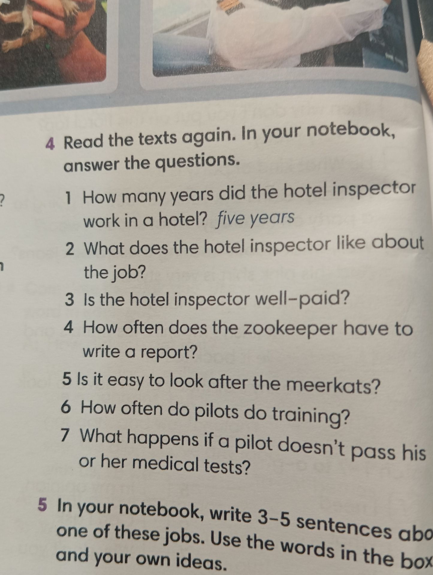 Фото задания: 5. In your notebook, write 3–5 sentences about one of these jobs. Use the words in the box and your own ideas.