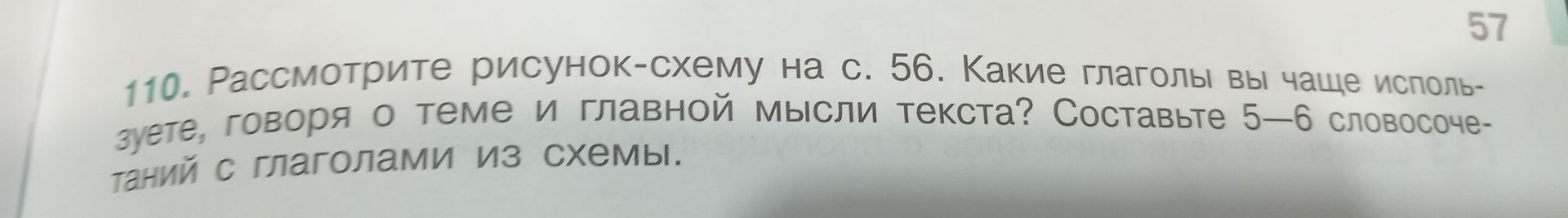 Фото задания: 10. Рассмотрите рисунок-схему на с. 56. Какие глаголы вы чаще используете, говоря о теме и главной мысли текста? Составьте…