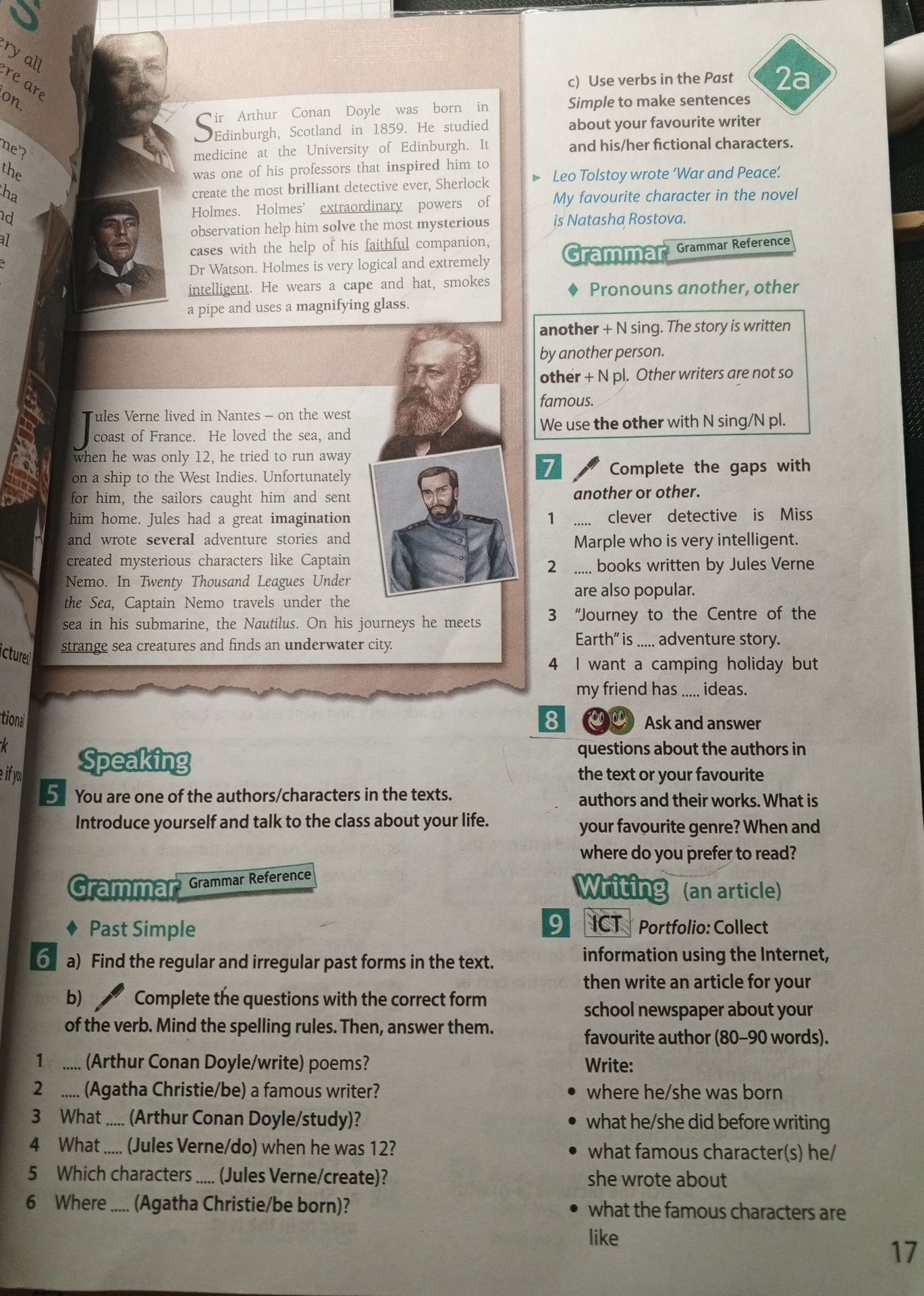 Фото задания: 2a c) Use verbs in the Past Simple to make sentences about your favourite writer and his/her fictional characters.