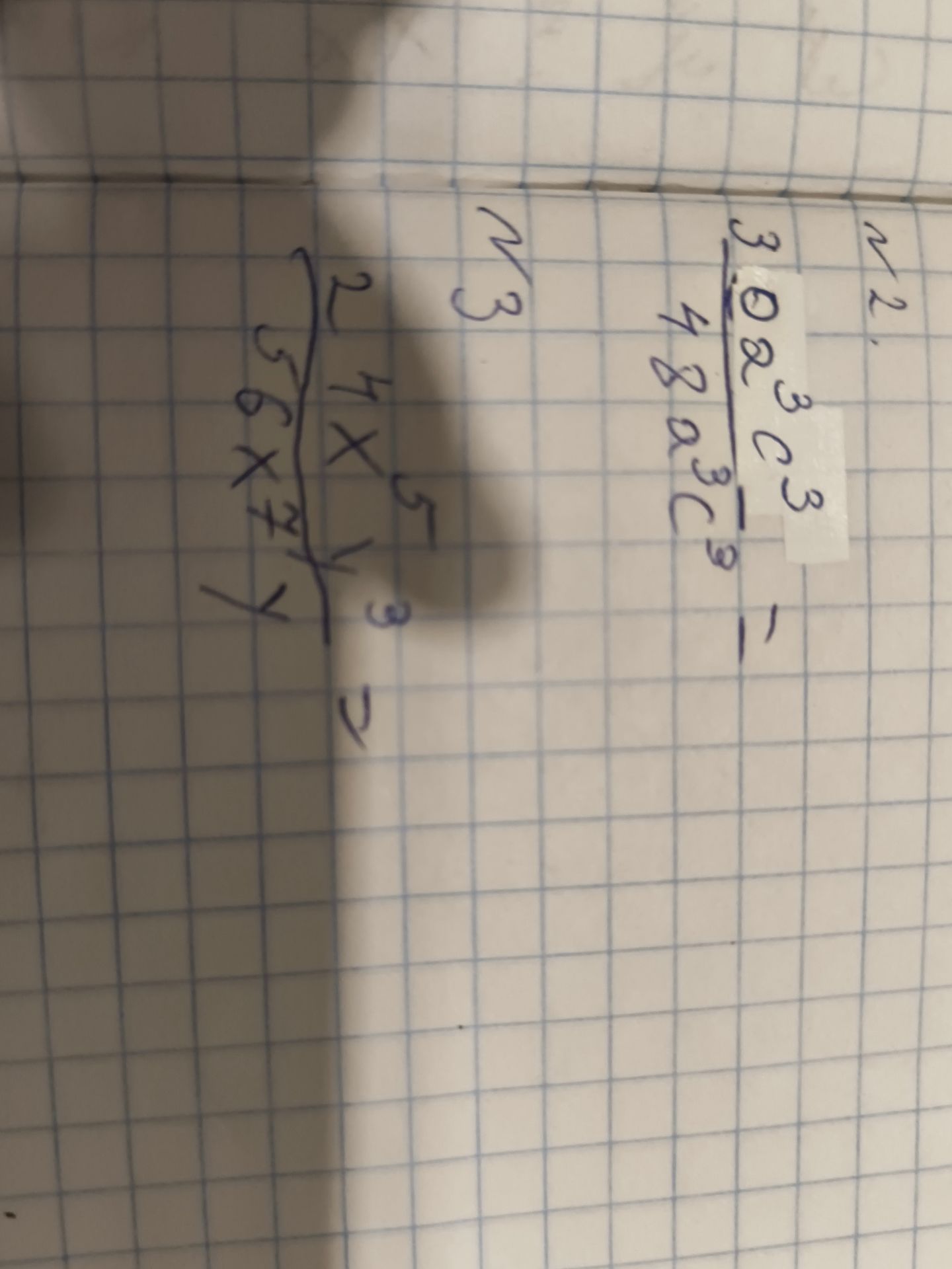Фото задания: № 2. [числитель читается неуверенно: «302»]a³c³/(48a³c³) − …