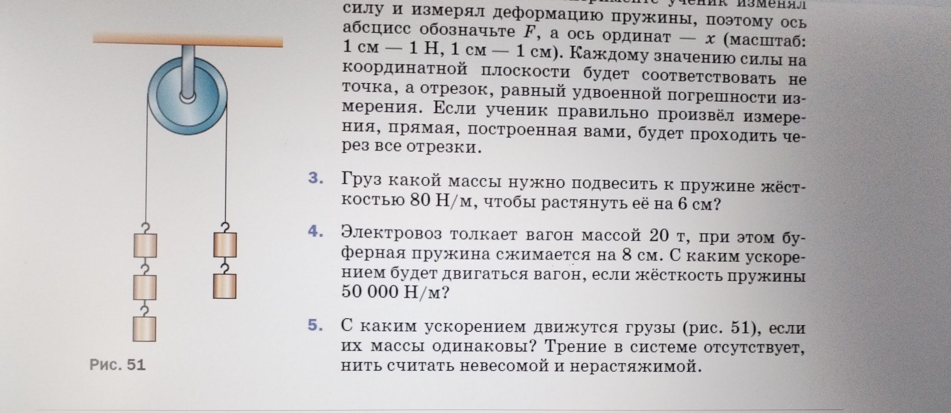 Фото задания: 4. Электровоз толкает вагон массой 20 т, при этом буферная пружина сжимается на 8 см. С каким ускорением будет двигаться…
