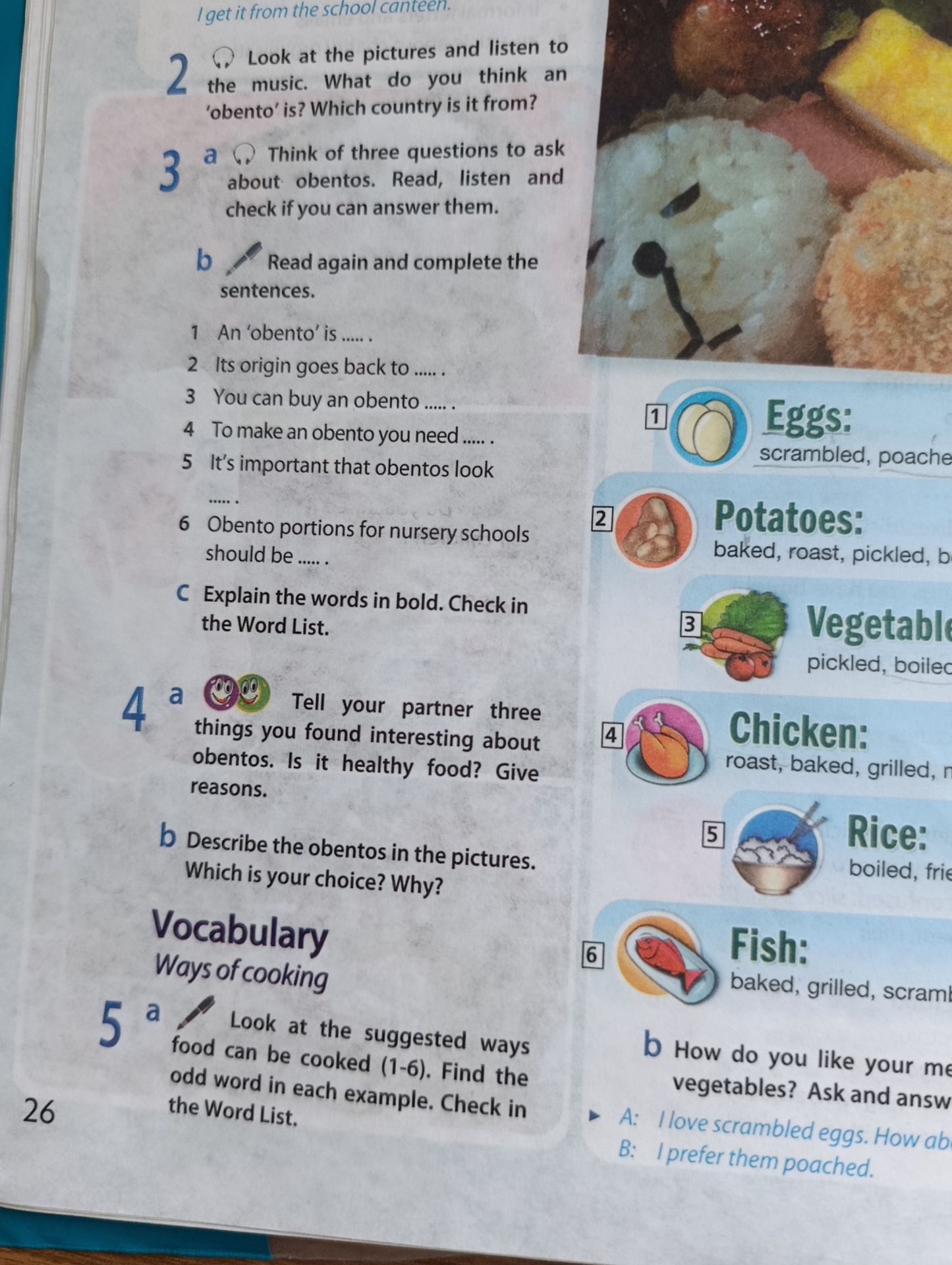 Фото задания: 3b. Read again and complete the sentences. 1 An ‘obento’ is … . 2 Its origin goes back to … . 3 You can buy an obento … . 4…