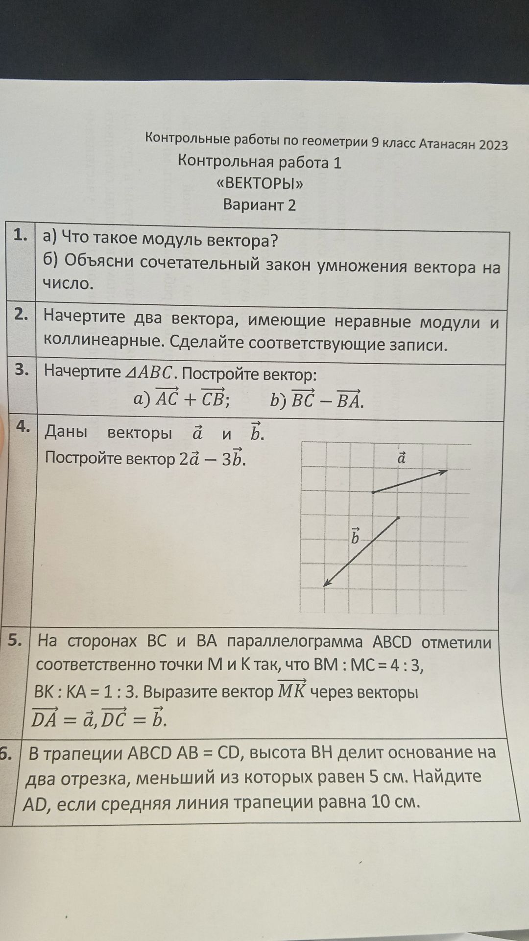 Фото задания: 1. а) Что такое модуль вектора? б) Объясни сочетательный закон умножения вектора на число.