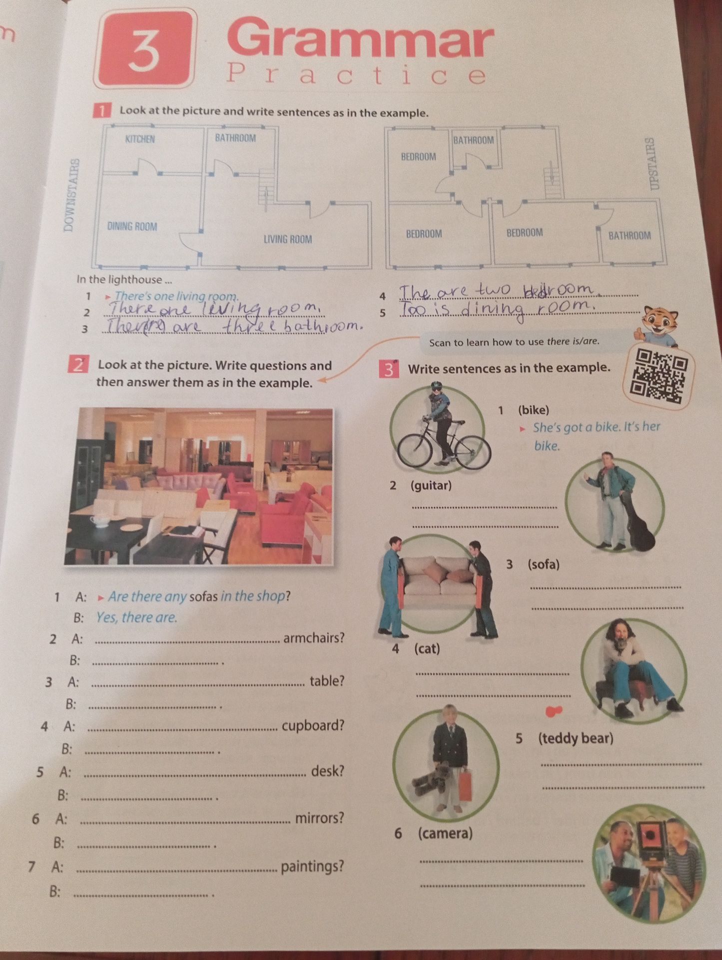 Фото задания: 2. Look at the picture. Write questions and then answer them as in the example. 1) Are there any sofas in the shop? — Yes,…