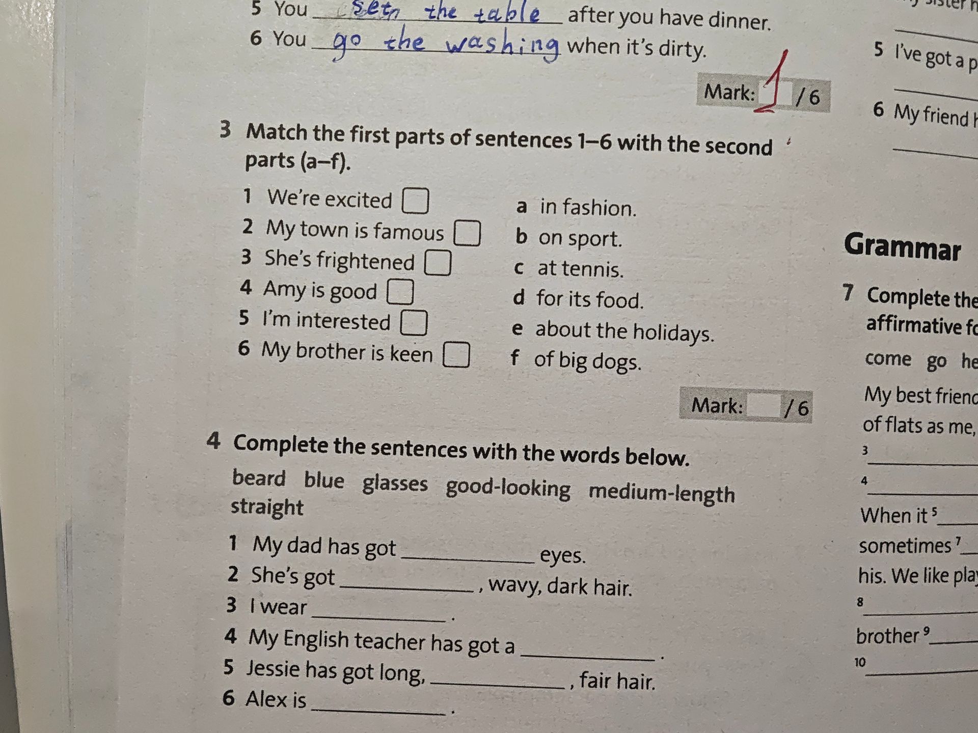 Фото задания: 3. Match the first parts of sentences 1–6 with the second parts (a–f): 1 We’re excited; 2 My town is famous; 3 She’s…