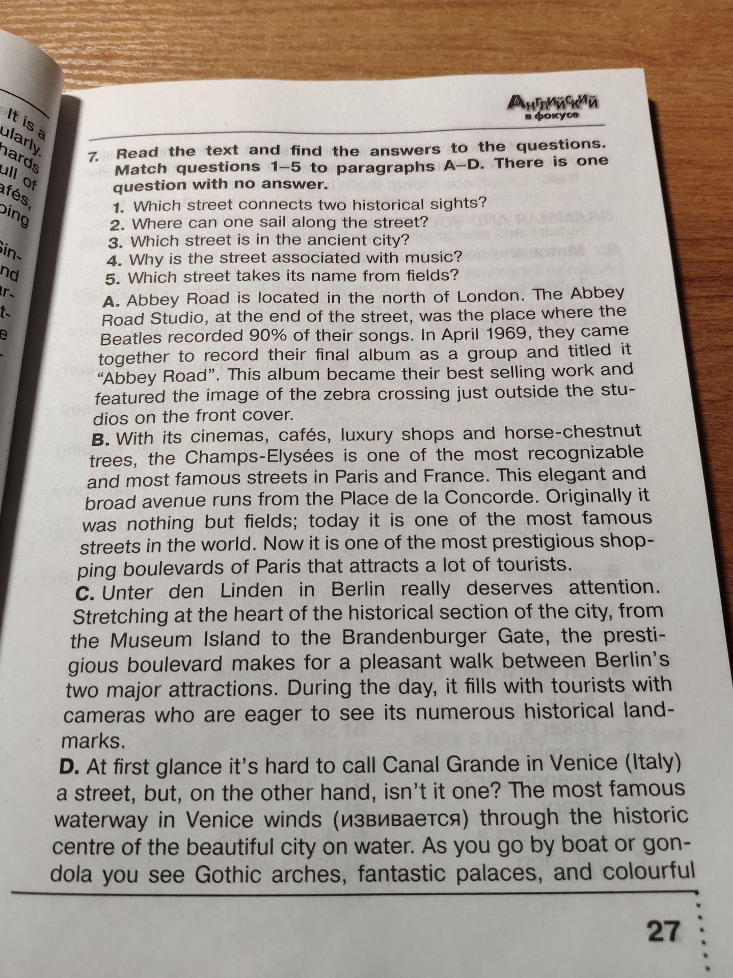 Фото задания: 7. Read the text and find the answers to the questions. Match questions 1–5 to paragraphs A–D. There is one question with…