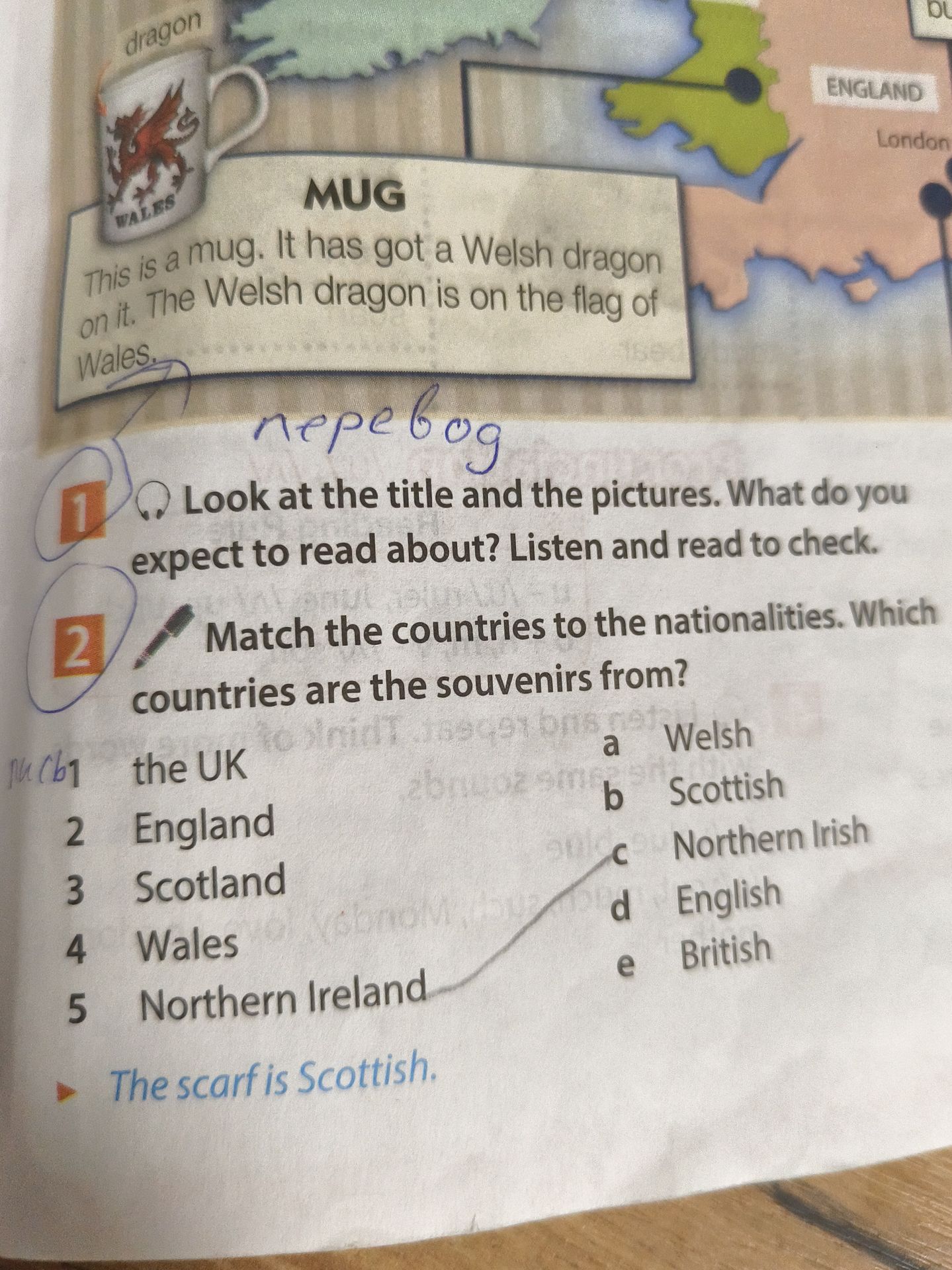 Фото задания: 2. Match the countries to the nationalities. Which countries are the souvenirs from? 1 the UK; 2 England; 3 Scotland; 4…
