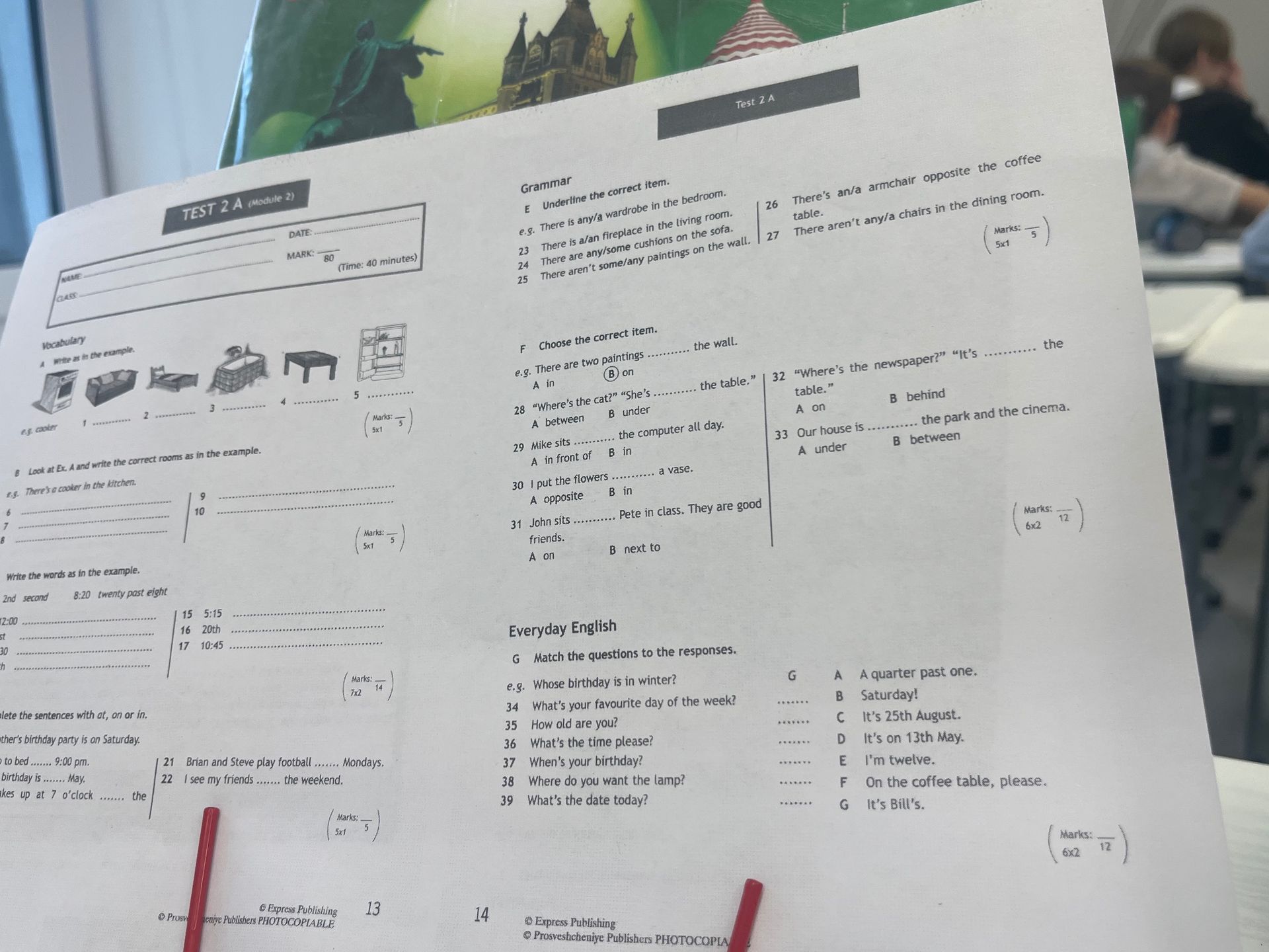 Фото задания: B. Look at Ex. A and write the correct rooms as in the example. e.g. There’s a cooker in the kitchen. 6–10.