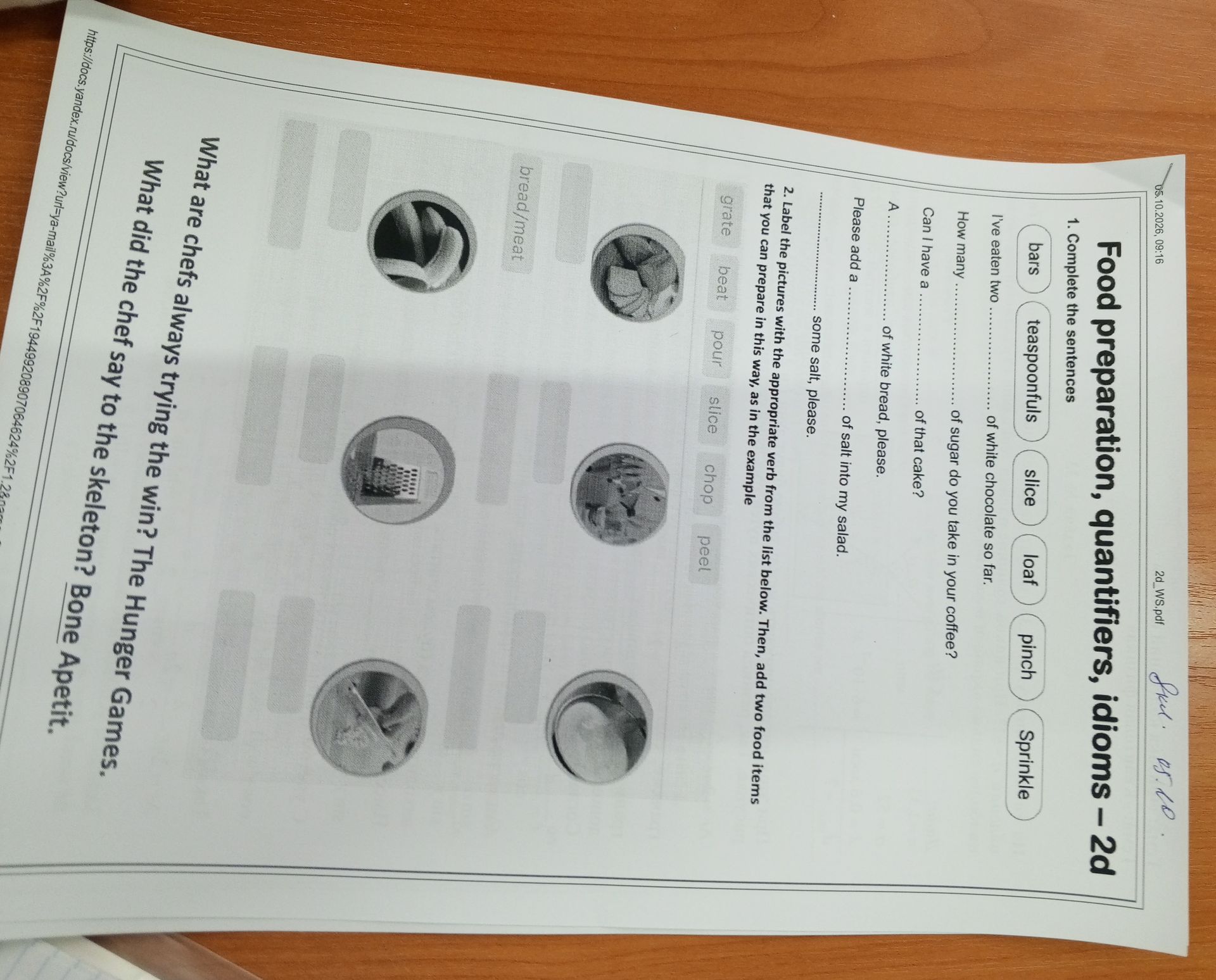 Фото задания: 2. Label the pictures with the appropriate verb from the list below. Then, add two food items that you can prepare in this…