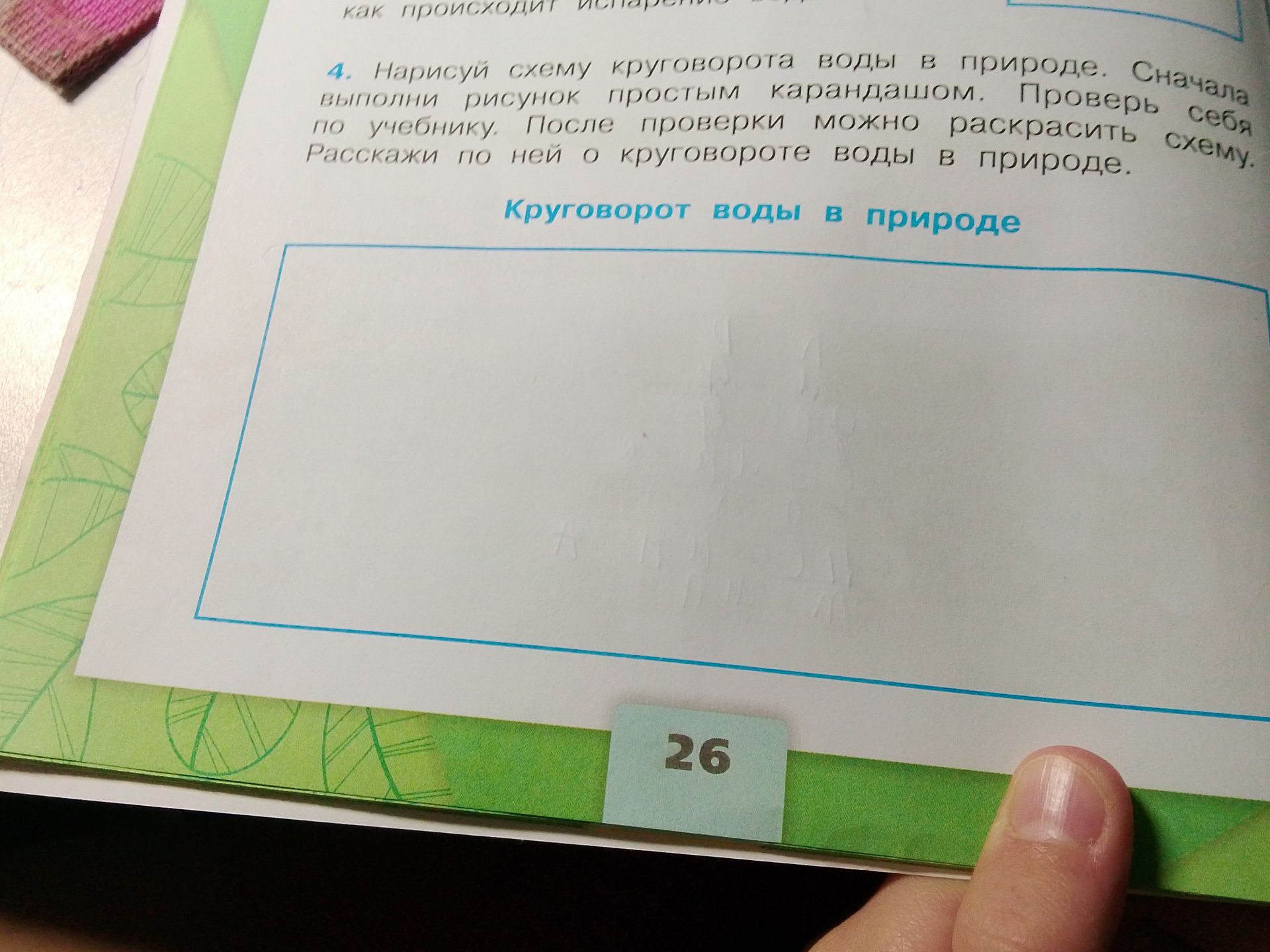 Фото задания: 4. Нарисуй схему круговорота воды в природе. Сначала выполни рисунок простым карандашом. Проверь себя по учебнику. После…