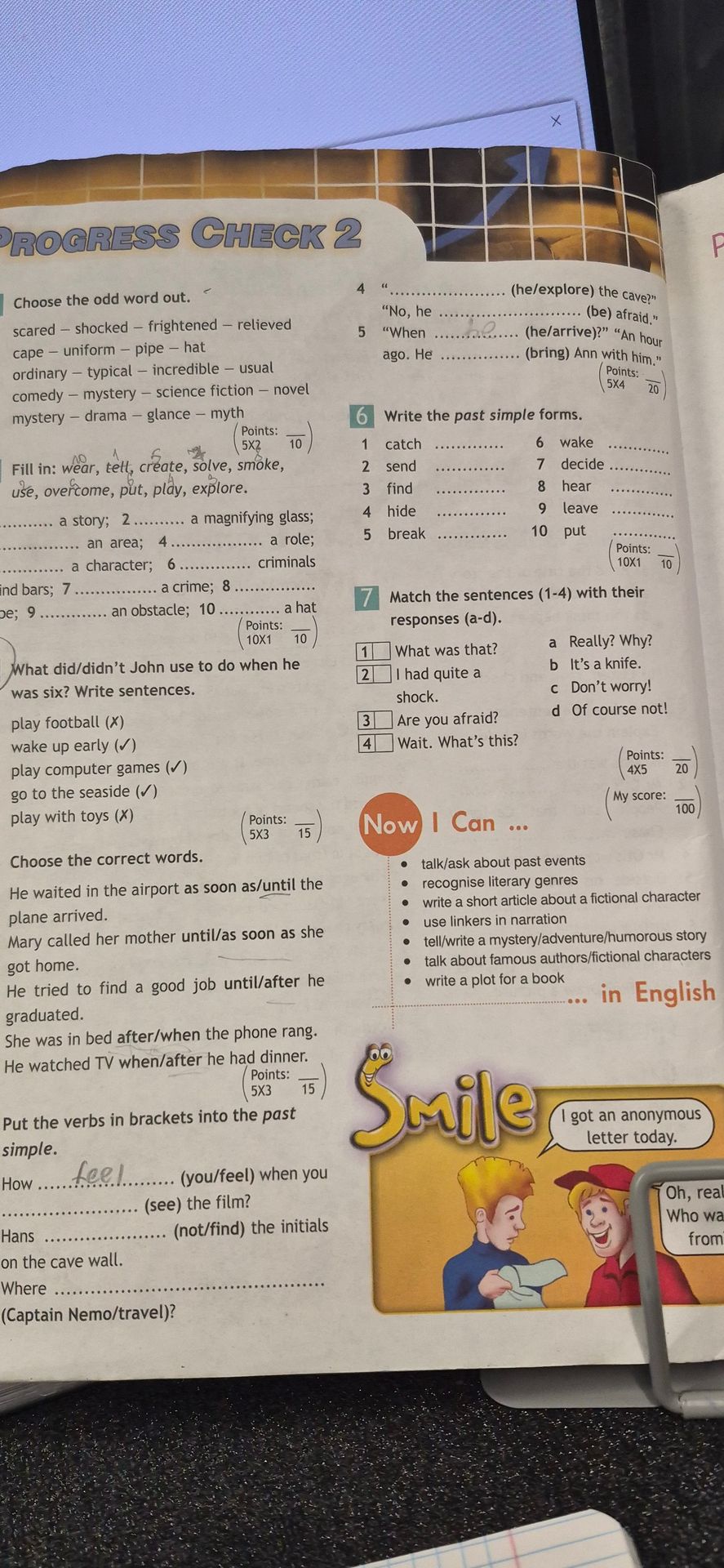Фото задания: Fill in: wear, tell, create, solve, smoke, use, overcome, put, play, explore. 1 … a story; 2 … a magnifying glass; 3 … an…