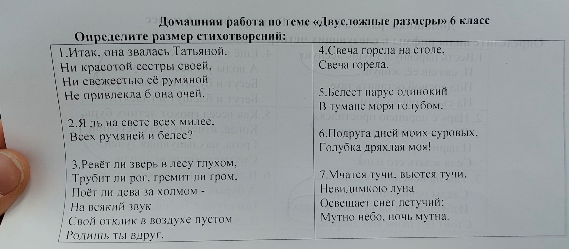 Фото задания: 1. Определите размер стихотворения: «Итак, она звалась Татьяной. Ни красотой сестры своей, Ни свежестью её румяной Не…