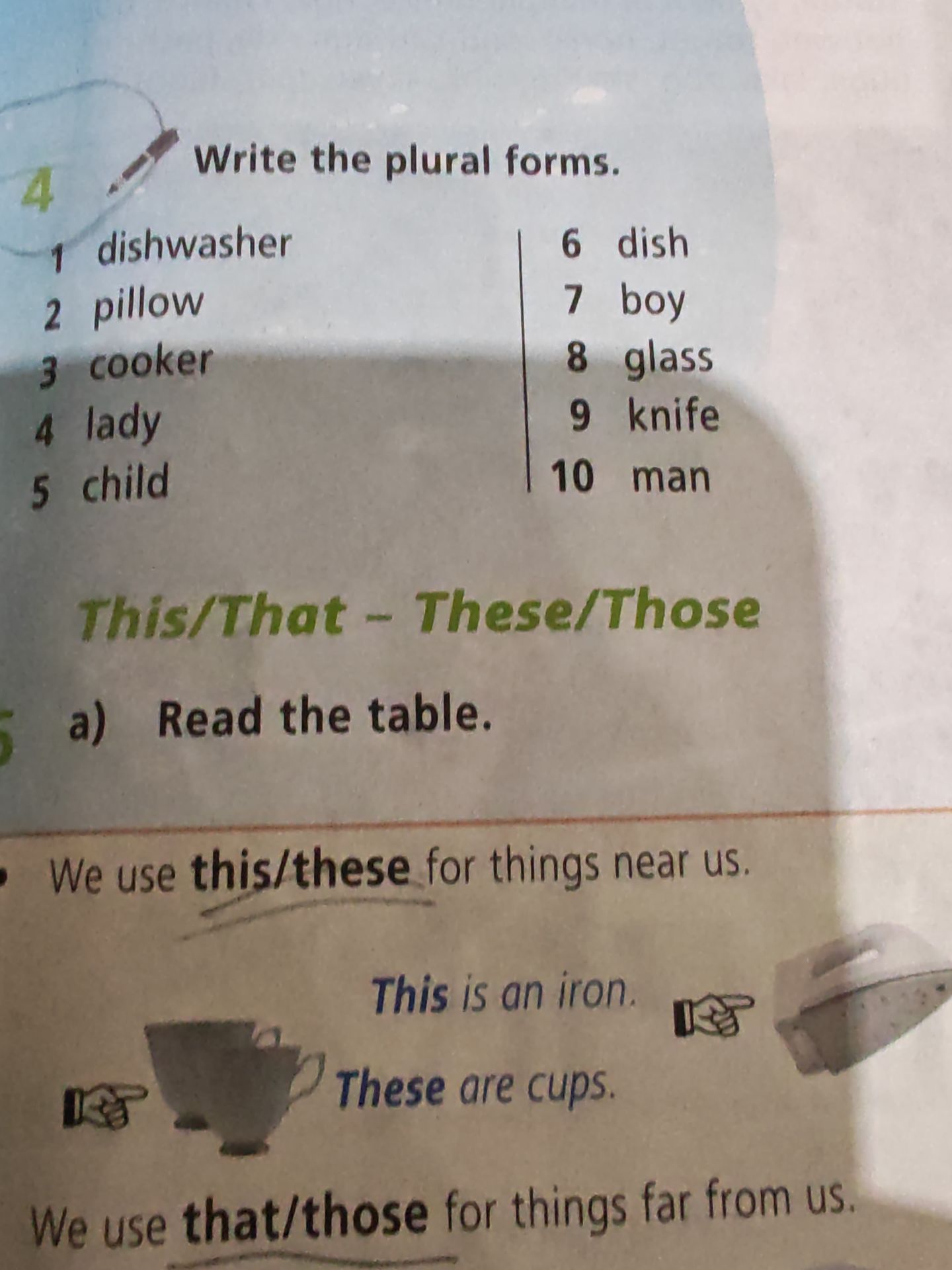 Фото задания: 4. Write the plural forms: 1) dishwasher 2) pillow 3) cooker 4) lady 5) child 6) dish 7) boy 8) glass 9) knife 10) man