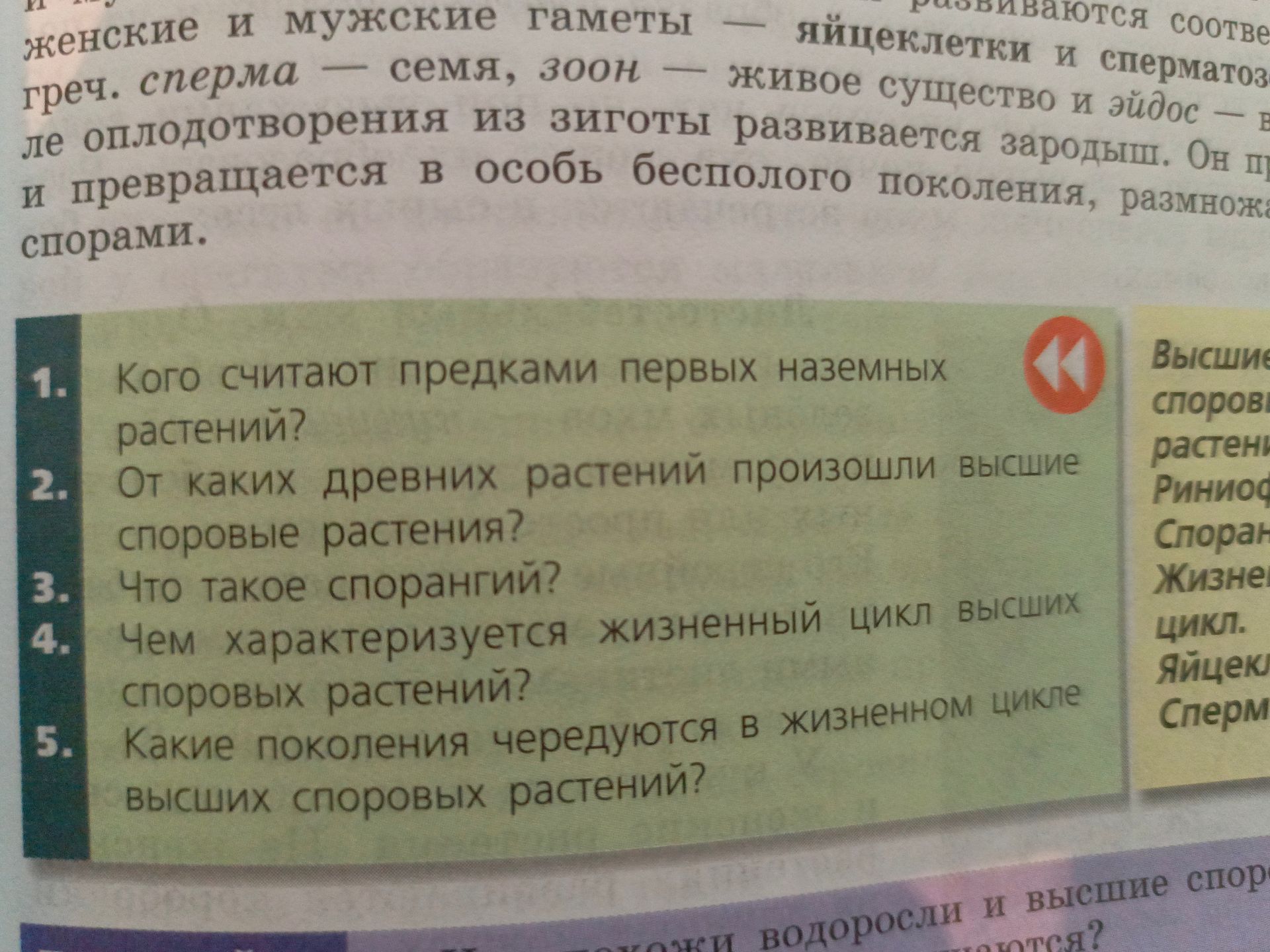 Фото задания: 2. От каких древних растений произошли высшие споровые растения?