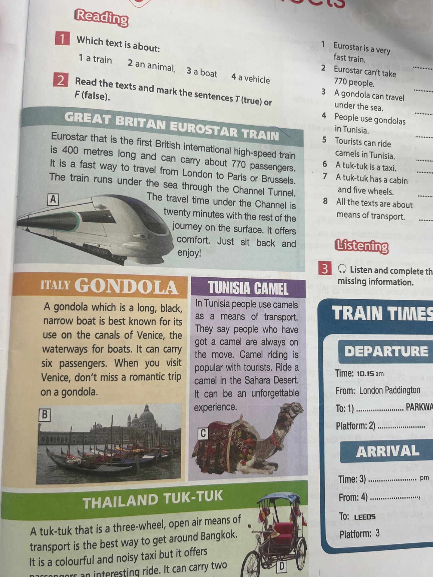Фото задания: 1. Which text is about: 1 a train 2 an animal 3 a boat 4 a vehicle
