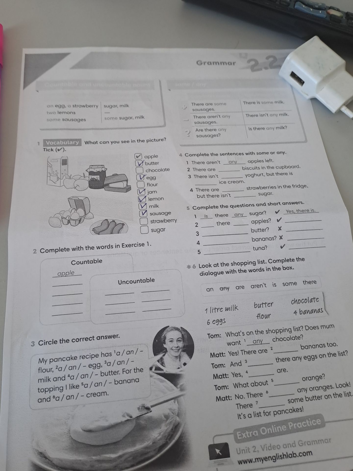 Фото задания: 2. Complete with the words in Exercise 1. Sort the words into Countable and Uncountable.