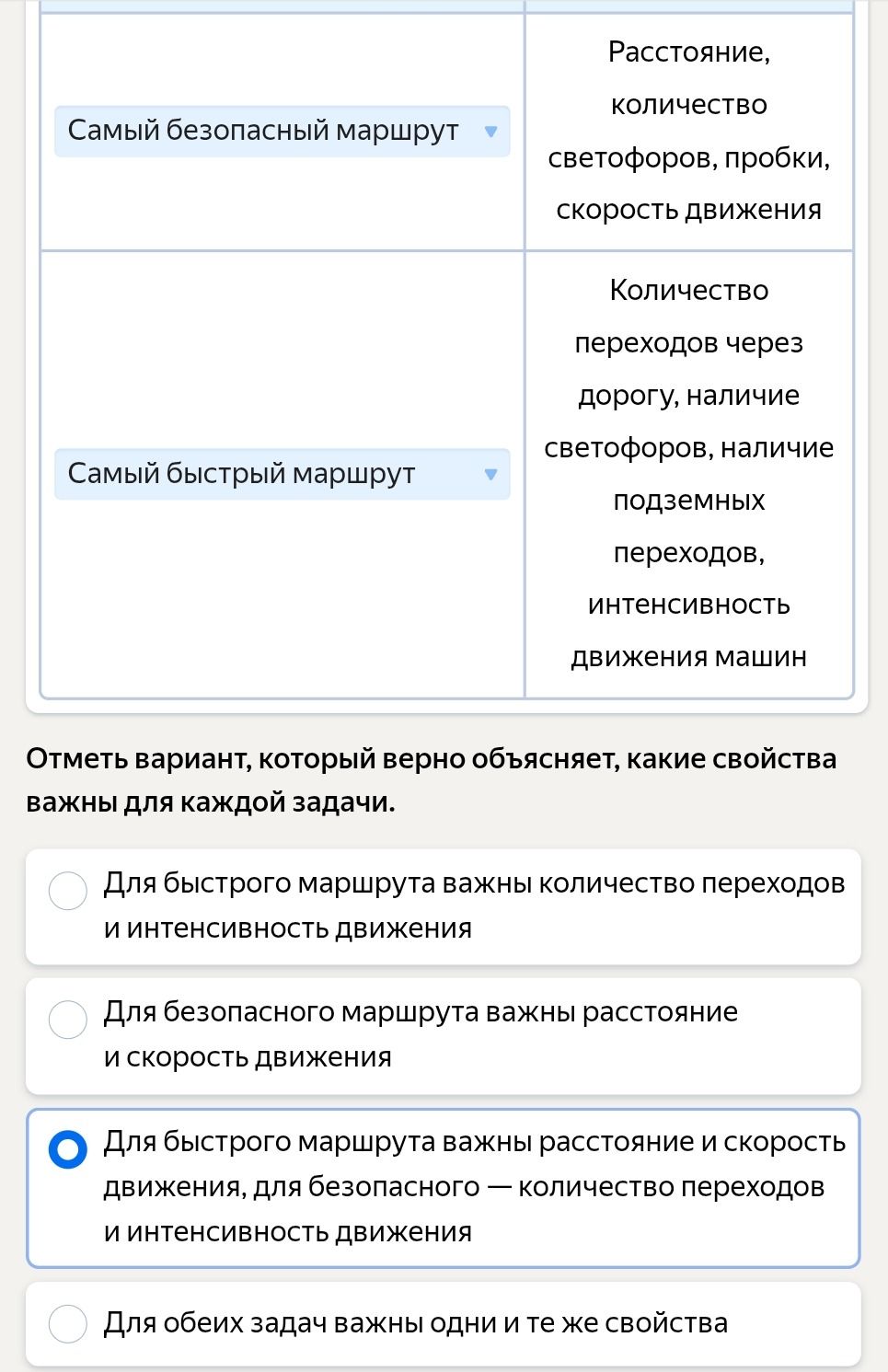 Фото задания: Отметь вариант, который верно объясняет, какие свойства важны для каждой задачи.