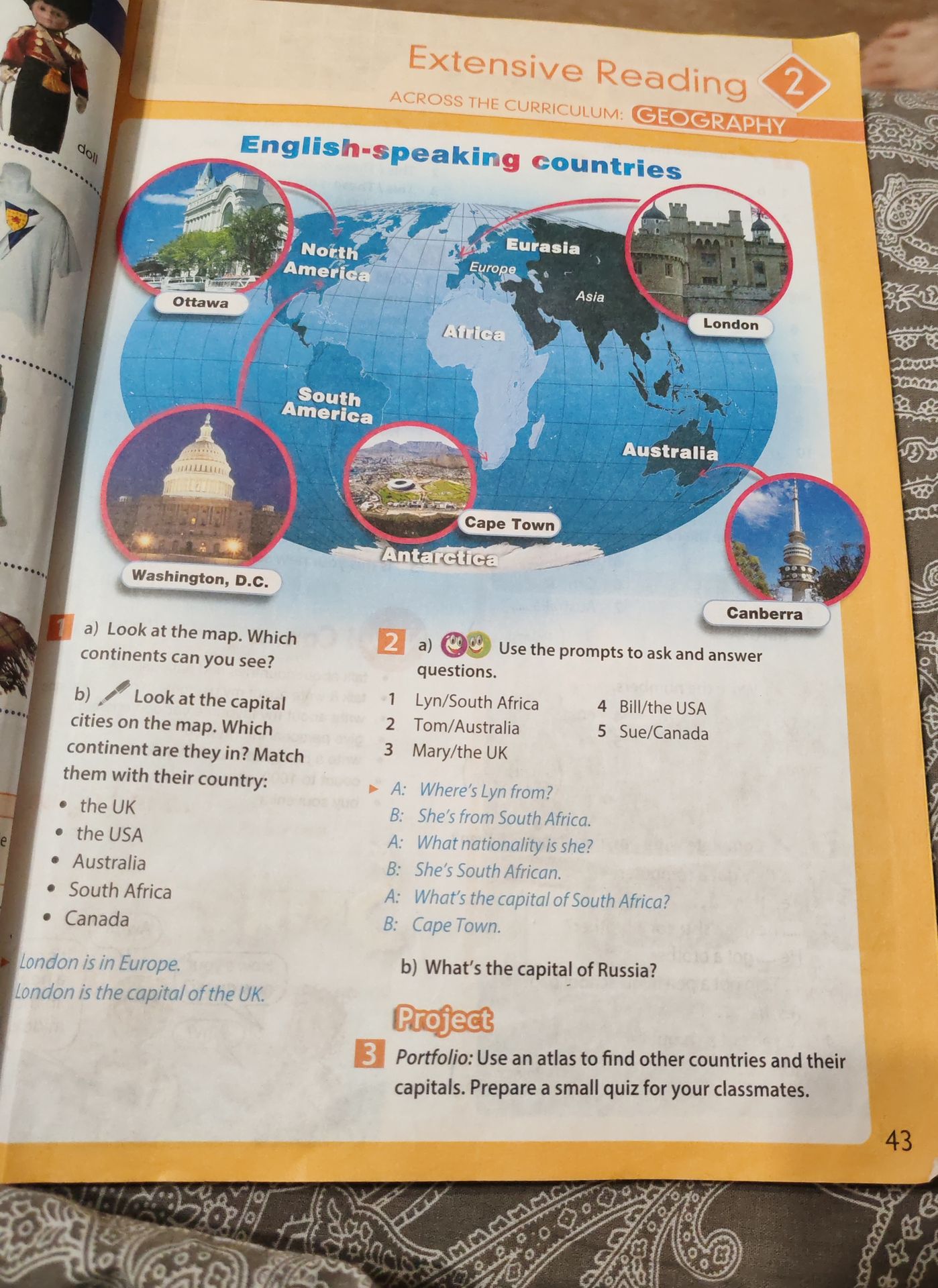 Фото задания: 3. Project. Portfolio: Use an atlas to find other countries and their capitals. Prepare a small quiz for your classmates.