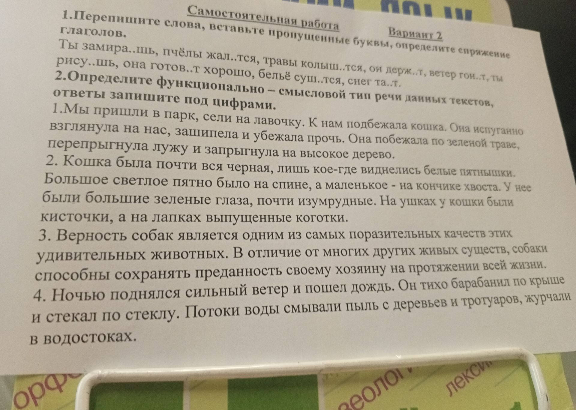 Фото задания: 1. Перепишите слова, вставьте пропущенные буквы, определите спряжение глаголов. Ты замира…шь, пчёлы жал…тся, травы колыш…тся,…