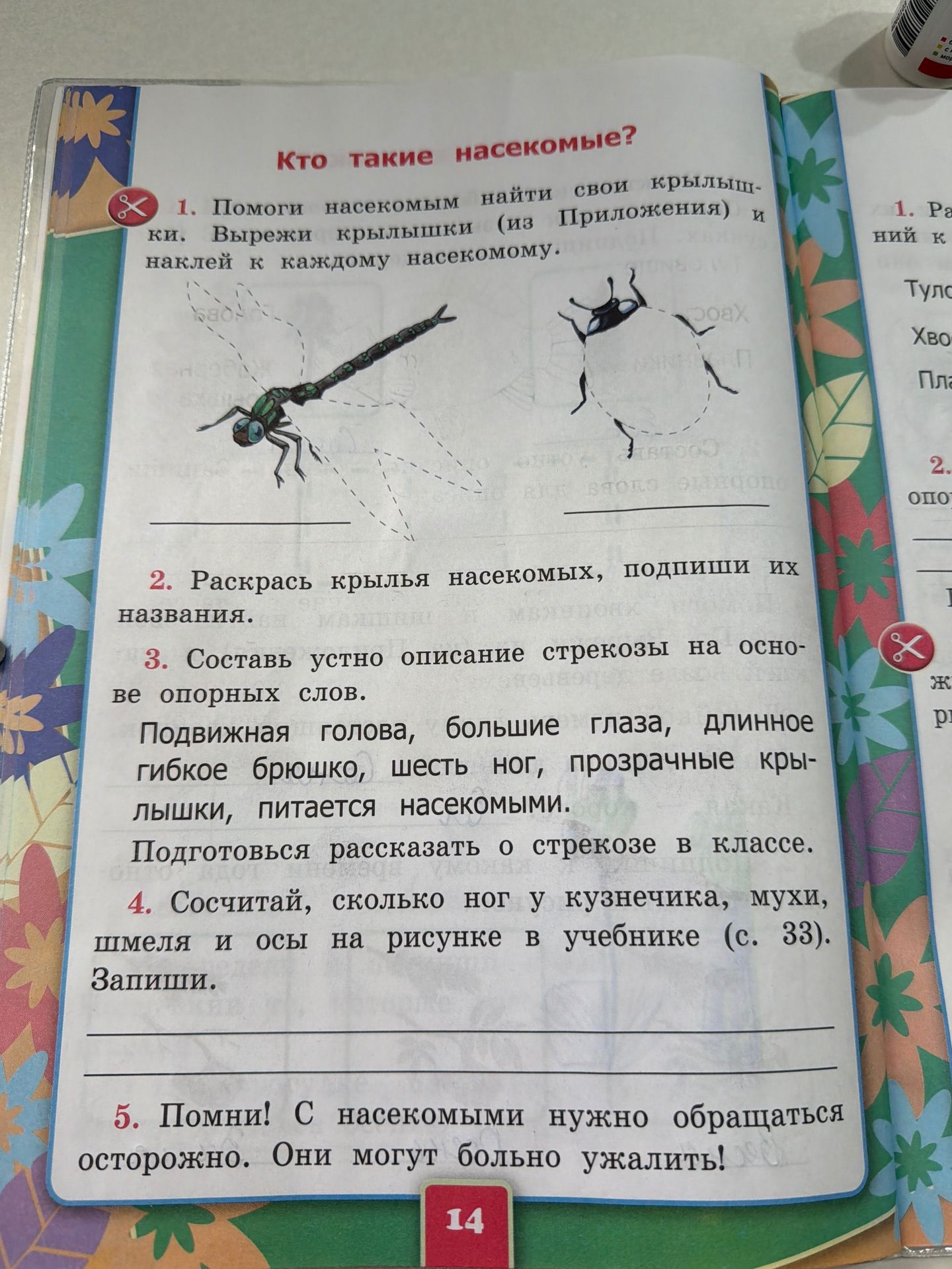 Фото задания: 3. Составь устно описание стрекозы на основе опорных слов. Подвижная голова, большие глаза, длинное гибкое брюшко, шесть ног,…