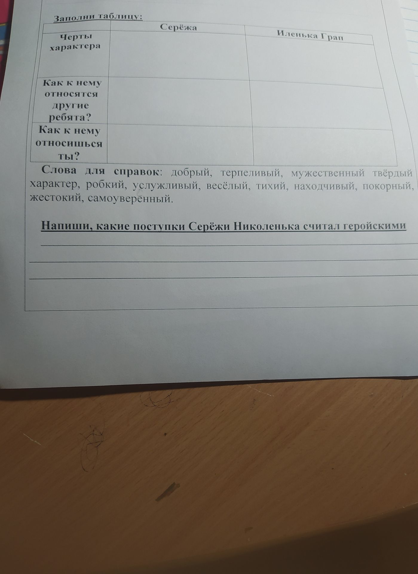 Фото задания: Напиши, какие поступки Серёжи Николенка считал героическими.