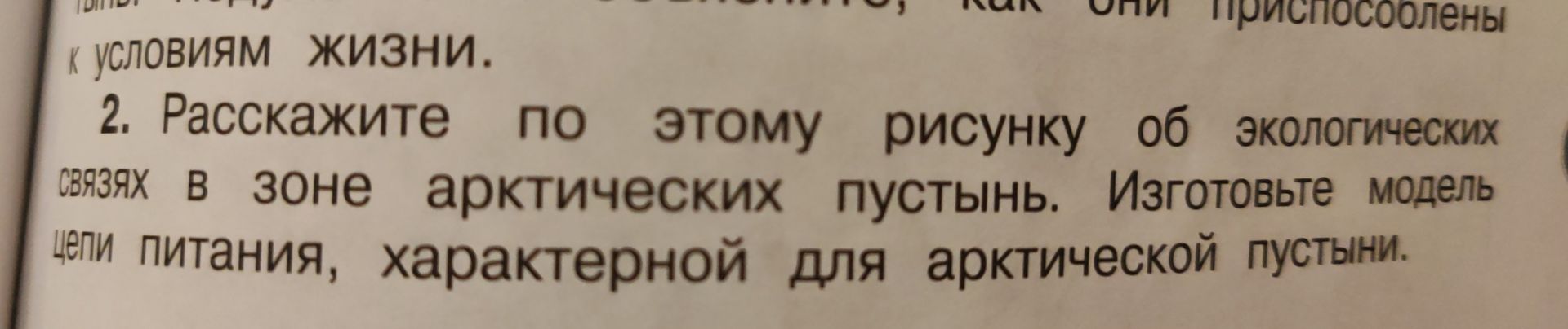 Фото задания: 2. Расскажите по этому рисунку об экологических связях в зоне арктических пустынь. Изготовьте модель цепи питания,…
