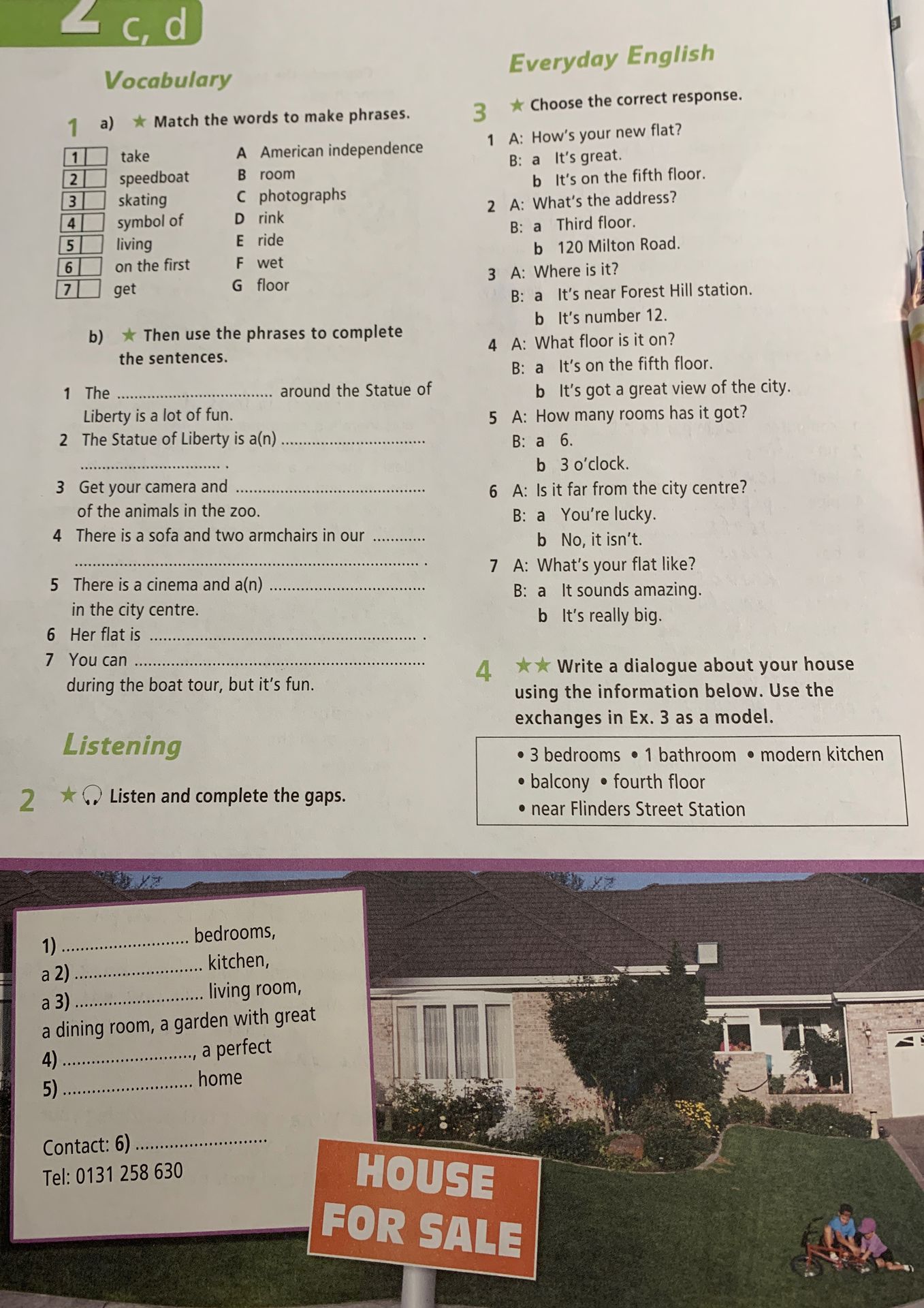 Фото задания: 4 Write a dialogue about your house using the information below. Use the exchanges in Ex. 3 as a model. Information: 3…
