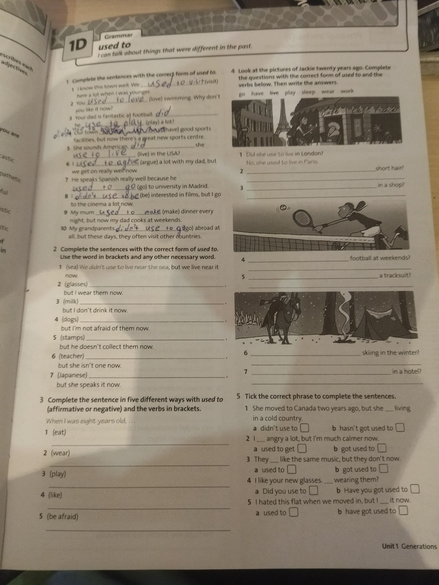 Фото задания: 4. Look at the pictures of Jackie twenty years ago. Complete the questions with the correct form of used to and the verbs go,…