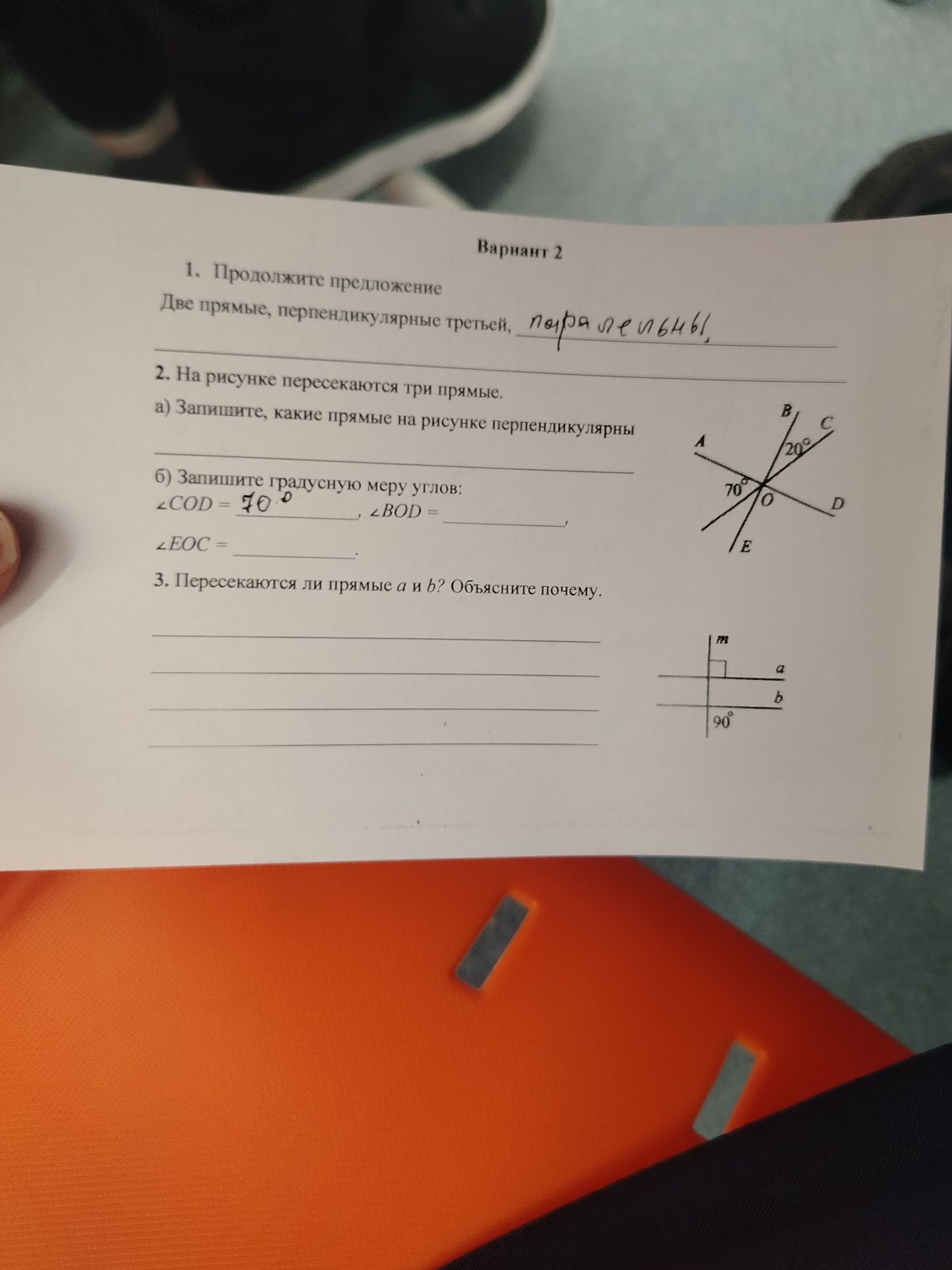 Фото задания: 3. Пересекаются ли прямые a и b? Объясните почему.