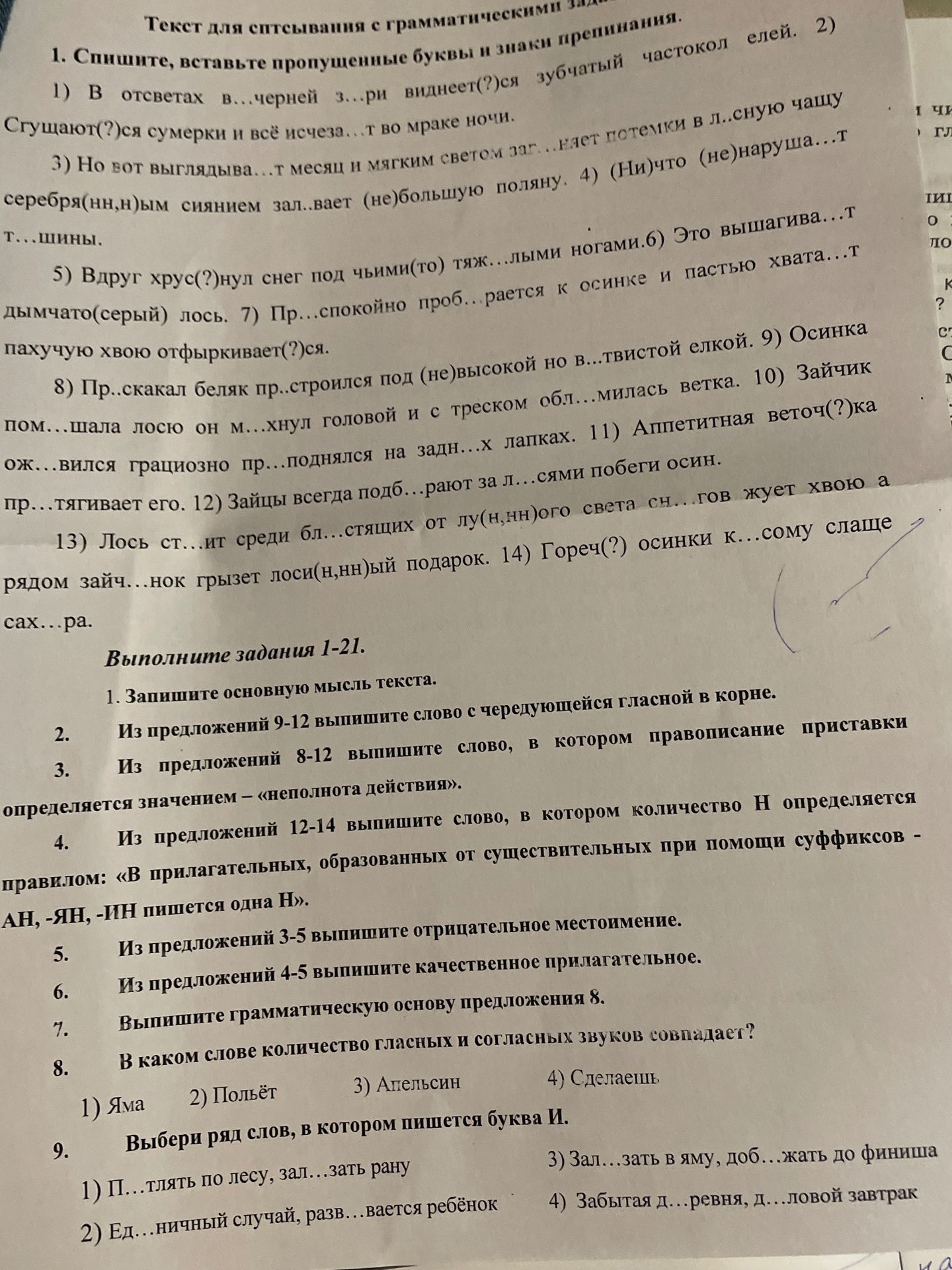 Фото задания: 1. Запишите основную мысль текста.