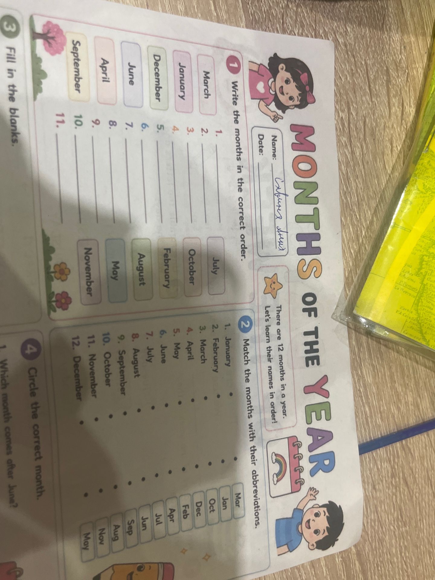 Фото задания: 1. Write the months in the correct order.