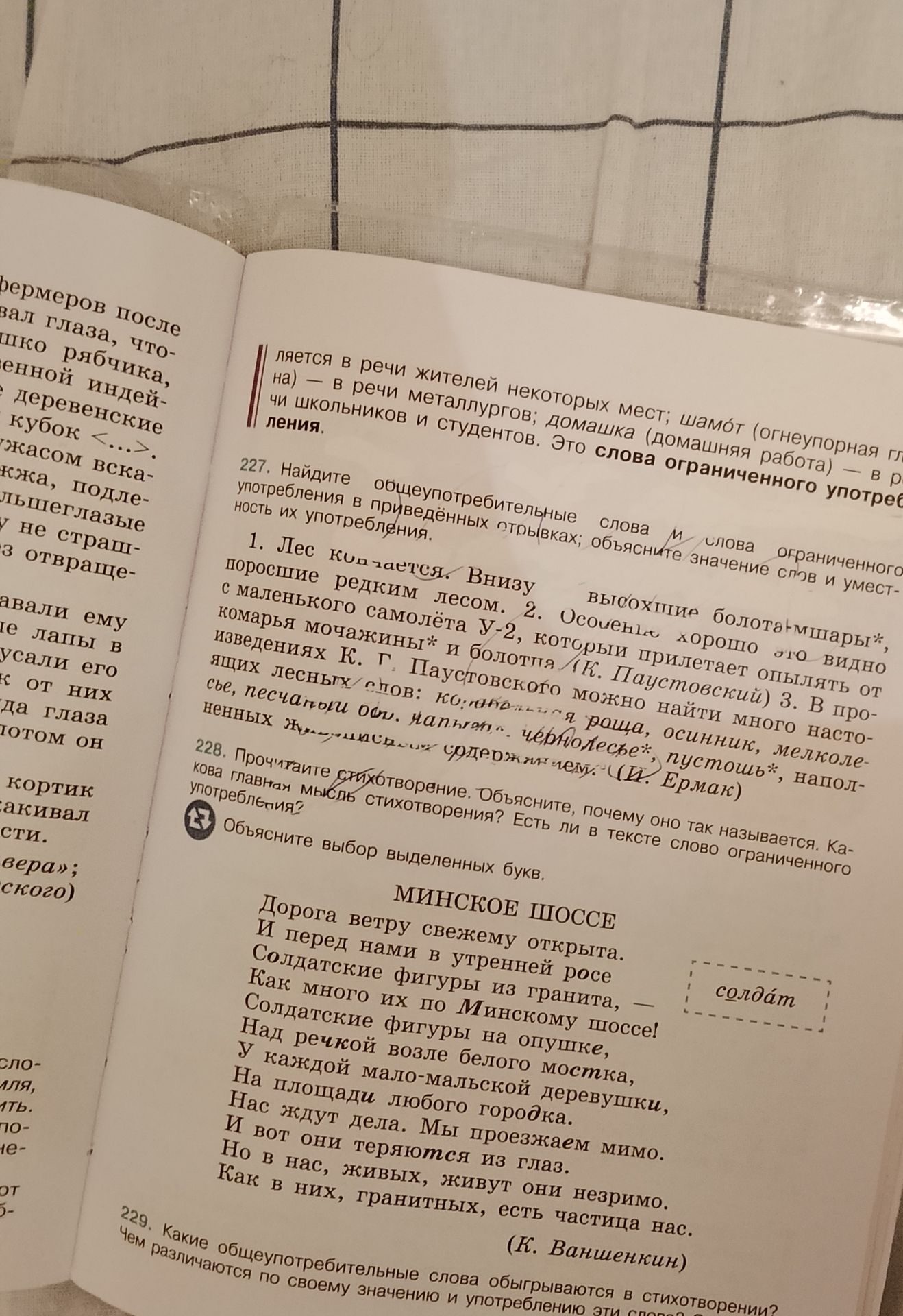 Фото задания: 229. Какие общеупотребительные слова обыгрываются в стихотворении? Чем различаются по своему значению и употреблению?